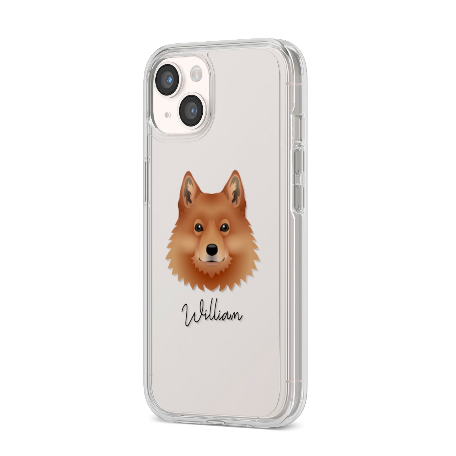 Finnish Spitz Personalised iPhone 14 Clear Tough Case Starlight Angled Image