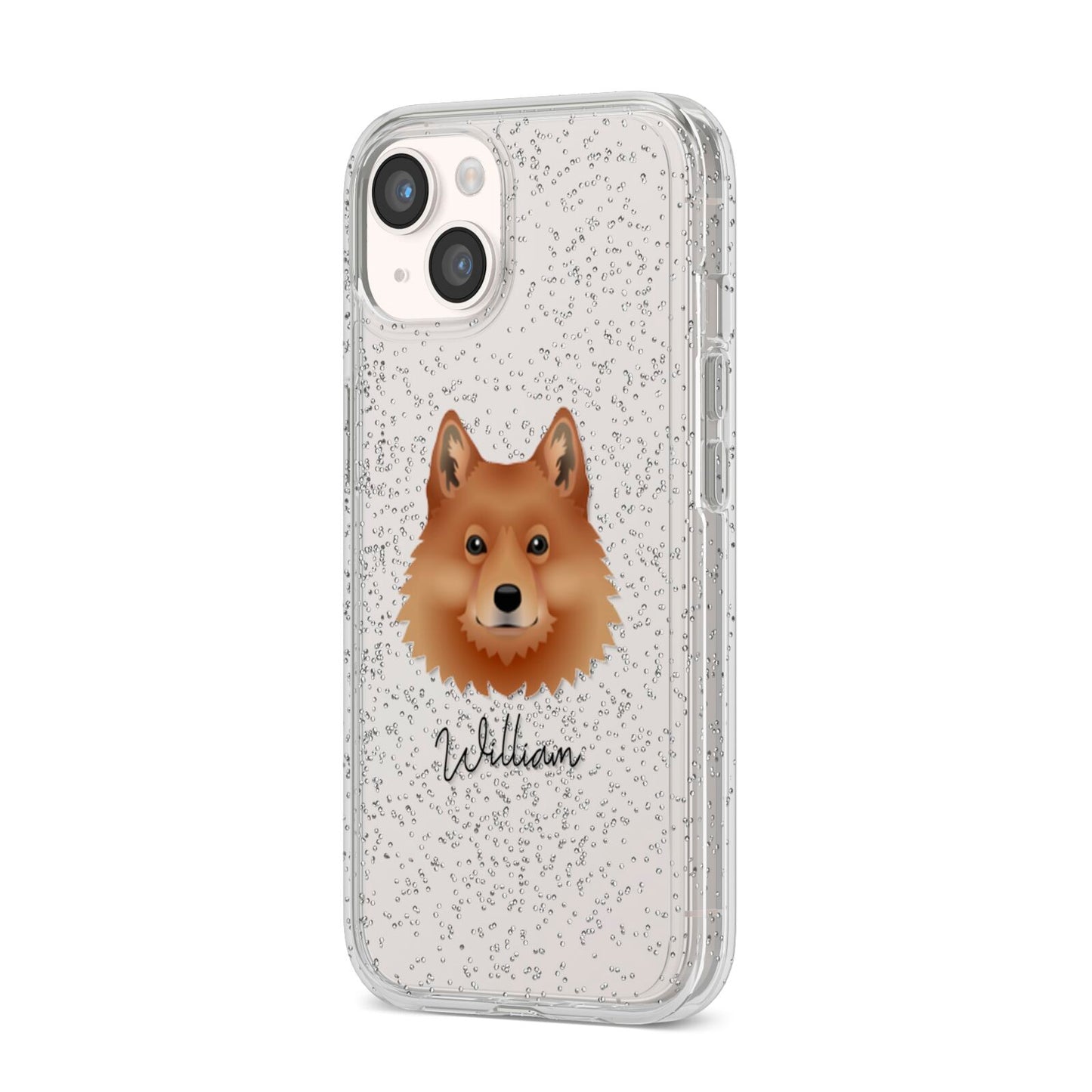 Finnish Spitz Personalised iPhone 14 Glitter Tough Case Starlight Angled Image