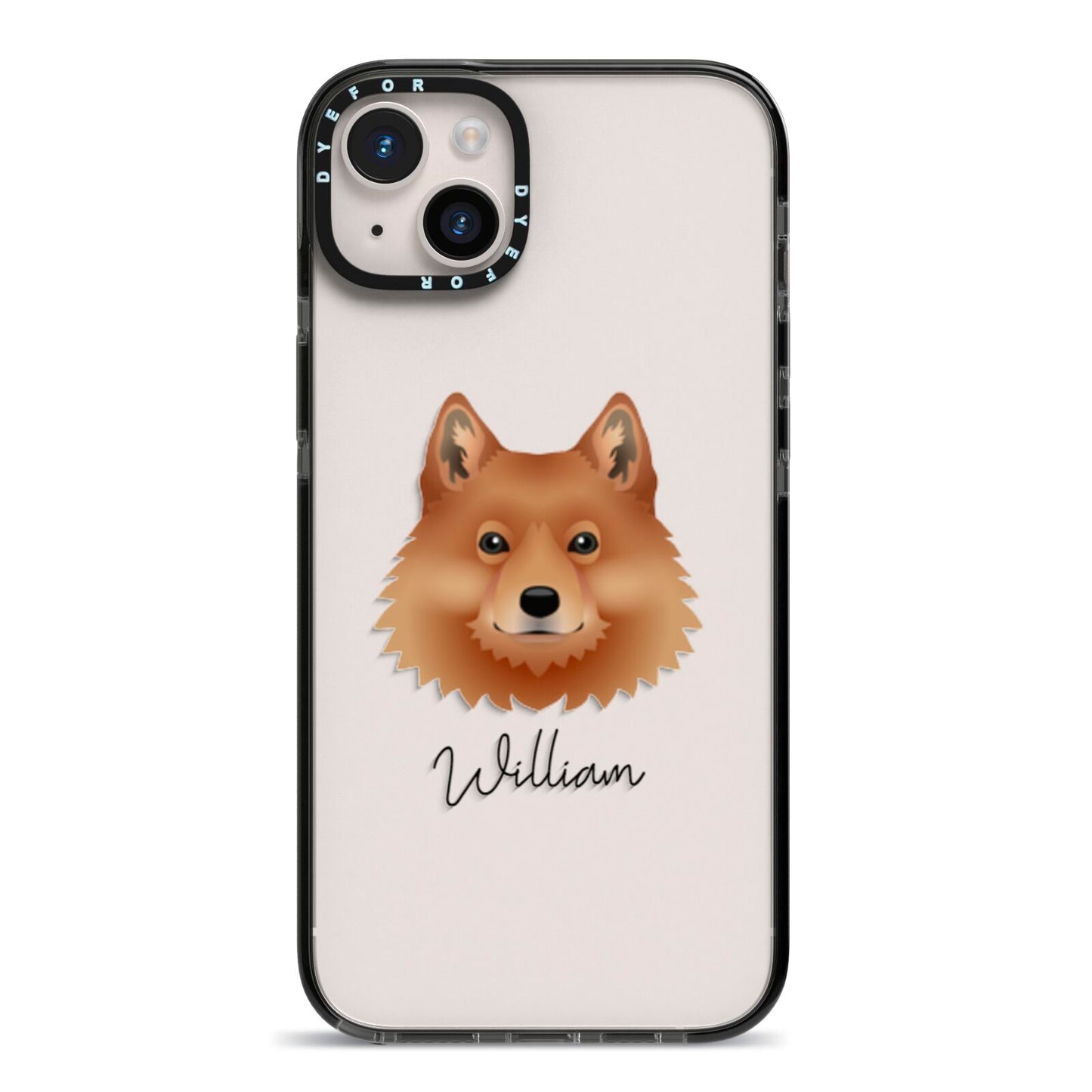 Finnish Spitz Personalised iPhone 14 Plus Black Impact Case on Silver phone