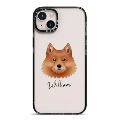 Finnish Spitz Personalised iPhone 14 Plus Black Impact Case on Silver phone