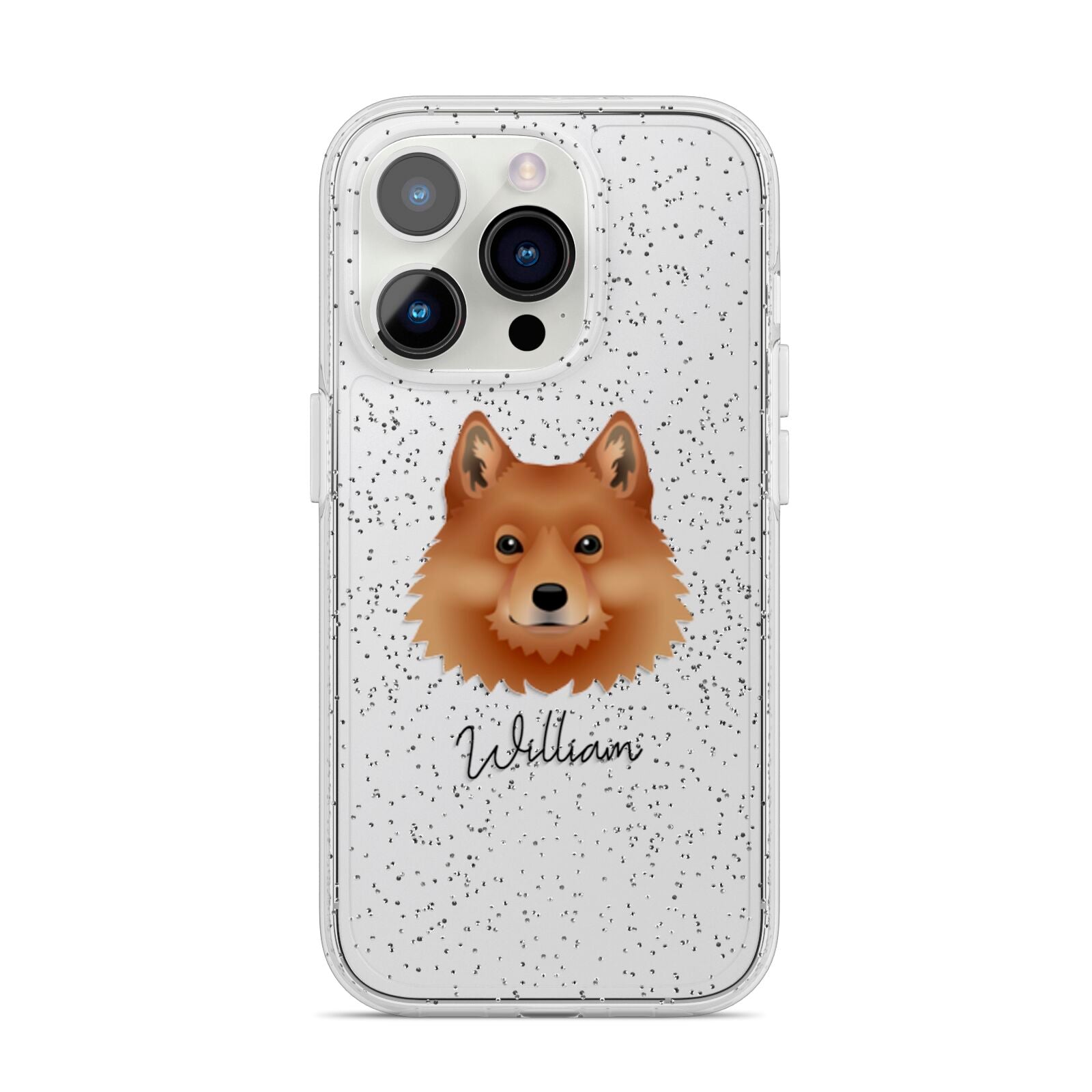 Finnish Spitz Personalised iPhone 14 Pro Glitter Tough Case Silver