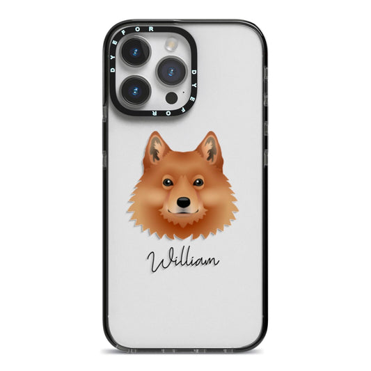 Finnish Spitz Personalised iPhone 14 Pro Max Black Impact Case on Silver phone