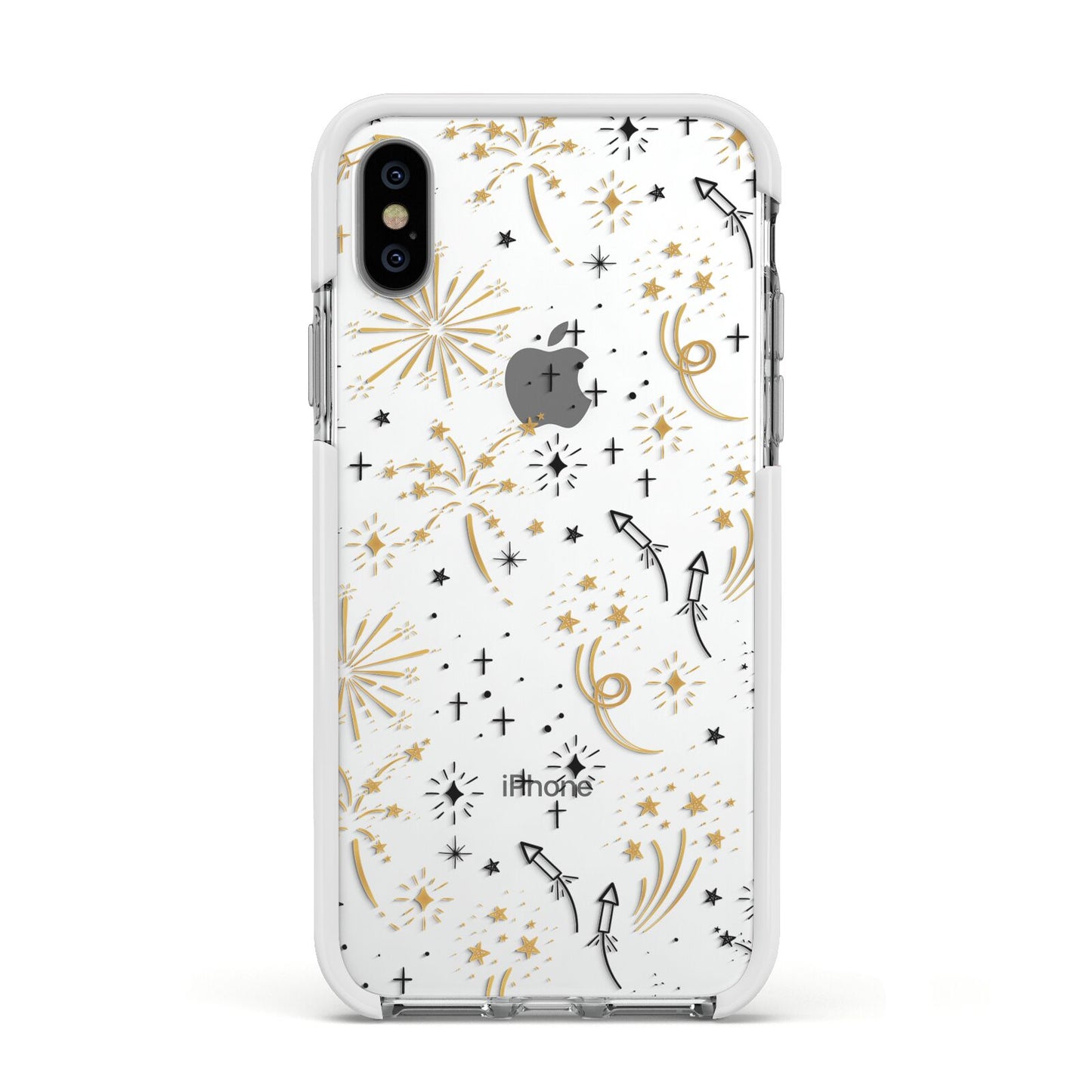 Firework Apple iPhone Xs Impact Case White Edge on Silver Phone