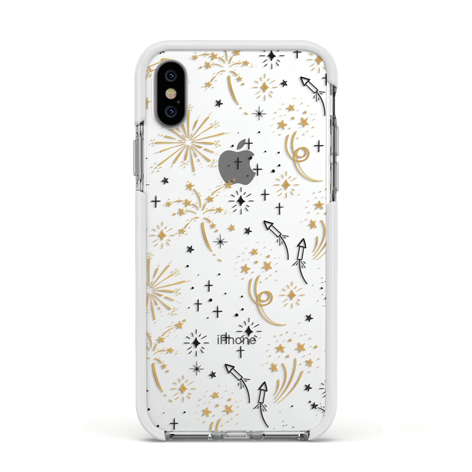 Firework Apple iPhone Xs Impact Case White Edge on Silver Phone
