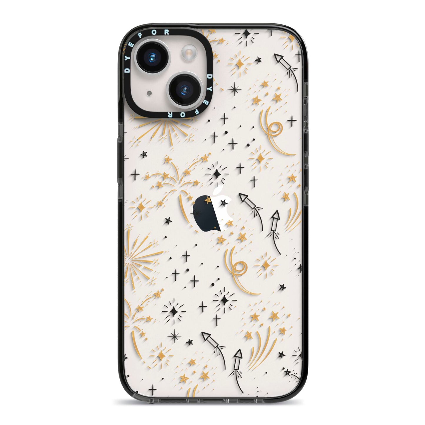 Firework iPhone 14 Black Impact Case on Silver phone
