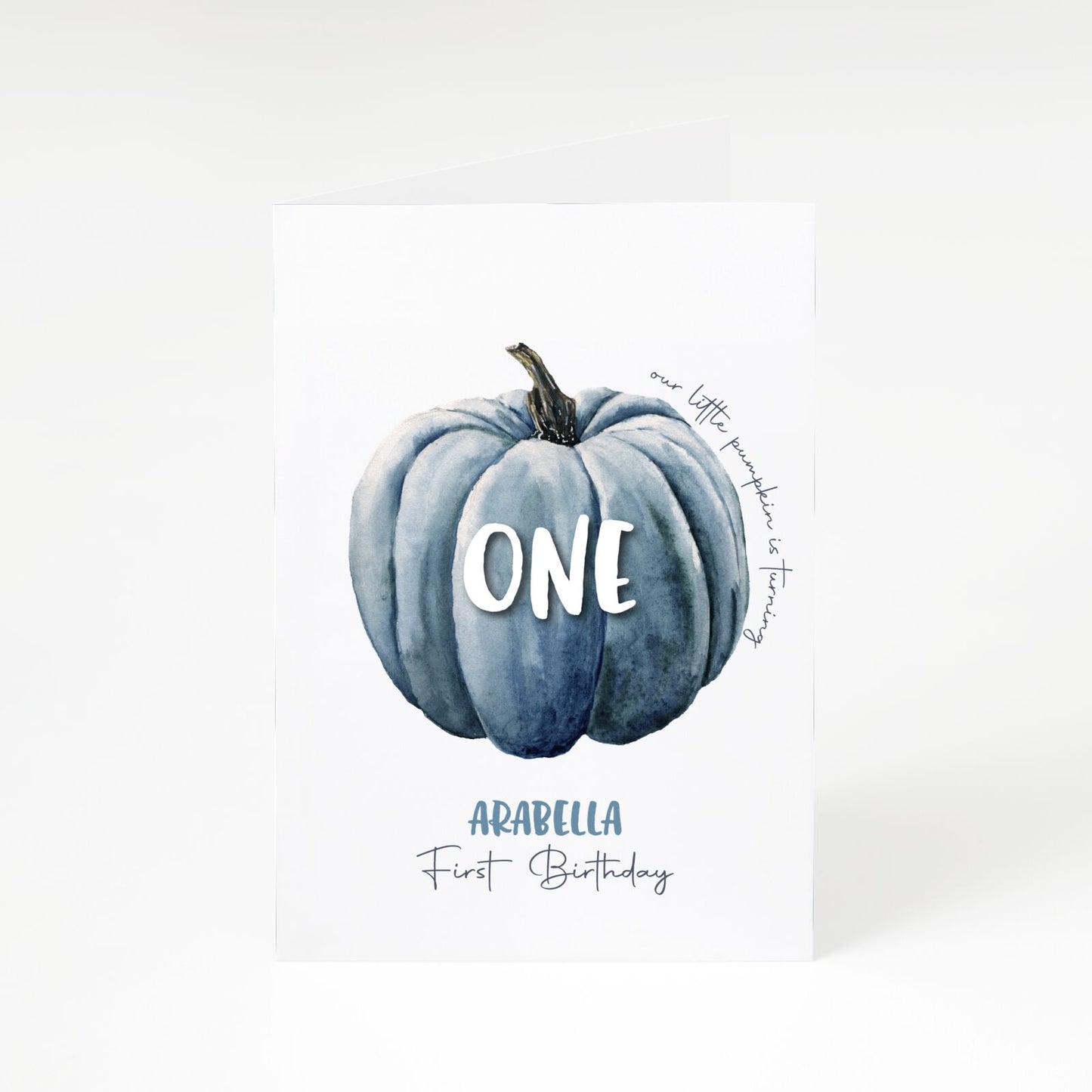 First Birthday Grey Pumpkin A5 Greetings Card