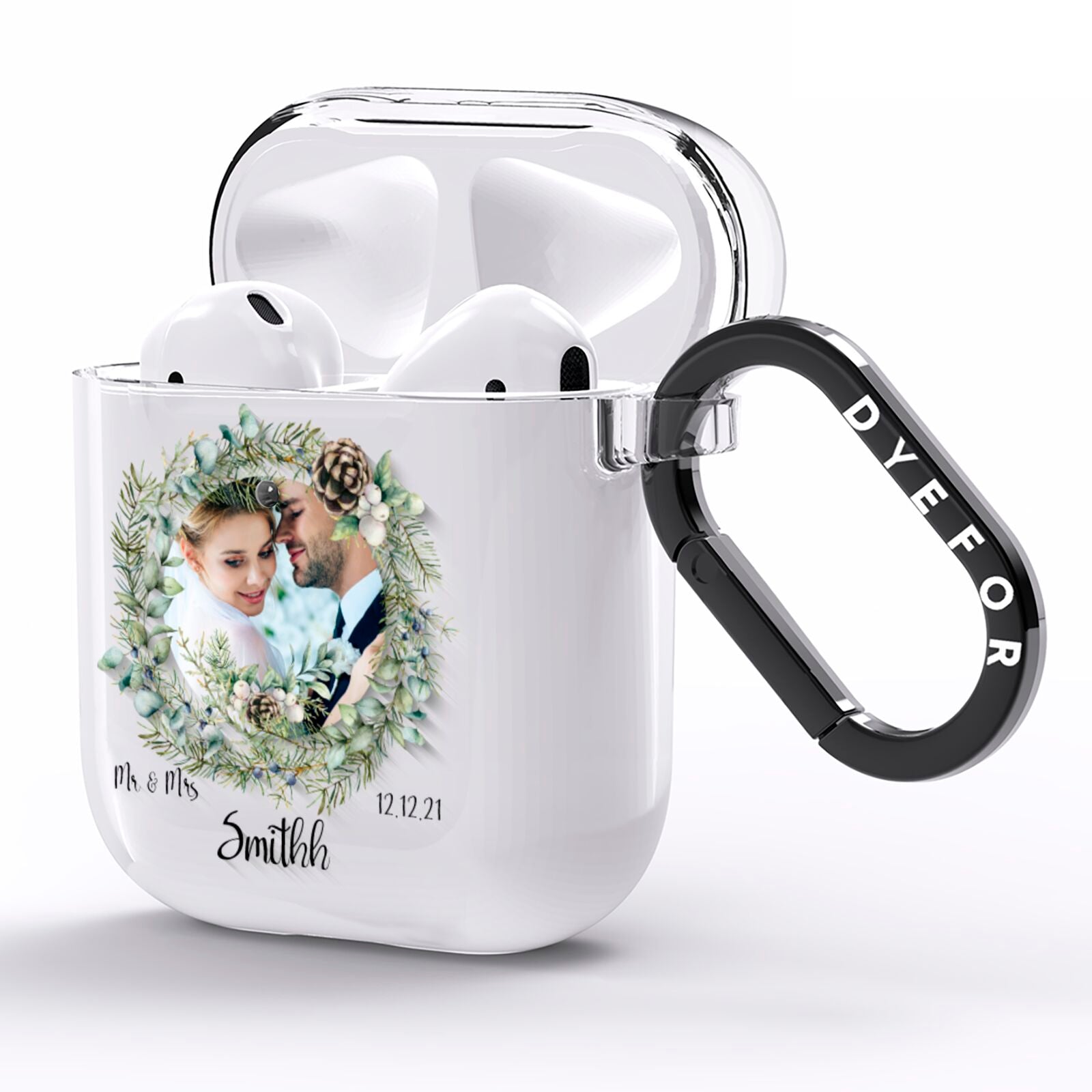 First Christmas Married Photo AirPods Clear Case Side Image