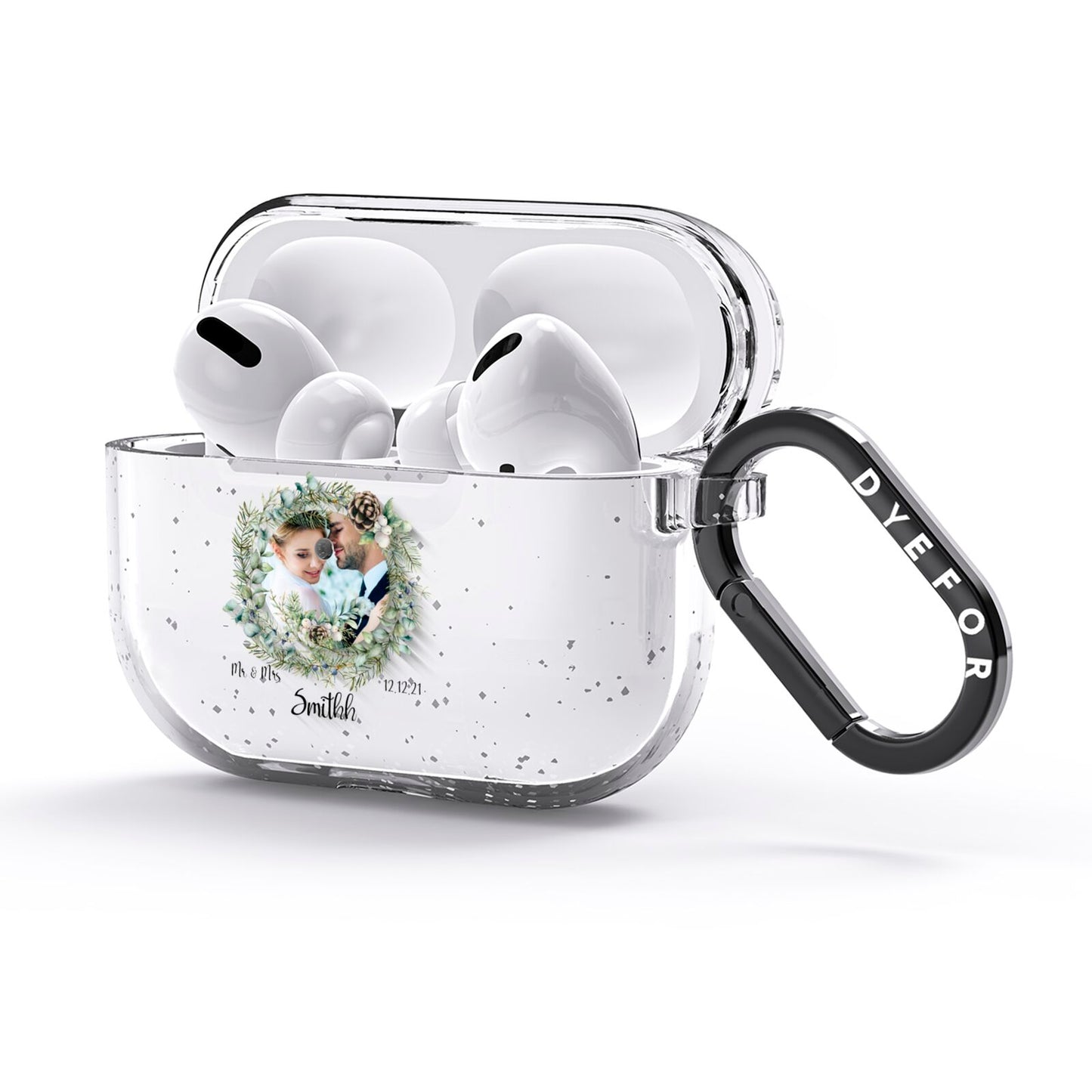 First Christmas Married Photo AirPods Glitter Case 3rd Gen Side Image
