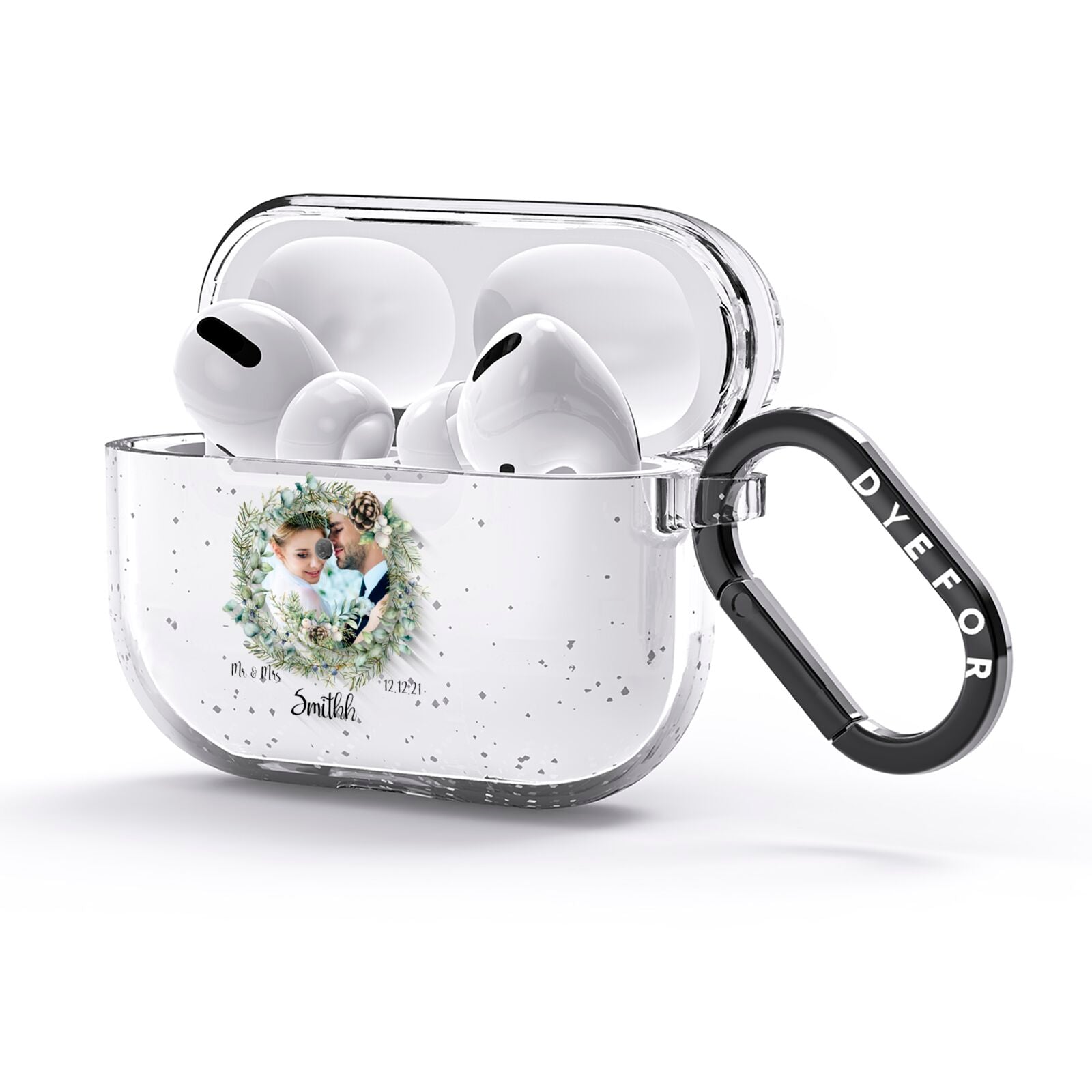 First Christmas Married Photo AirPods Glitter Case 3rd Gen Side Image