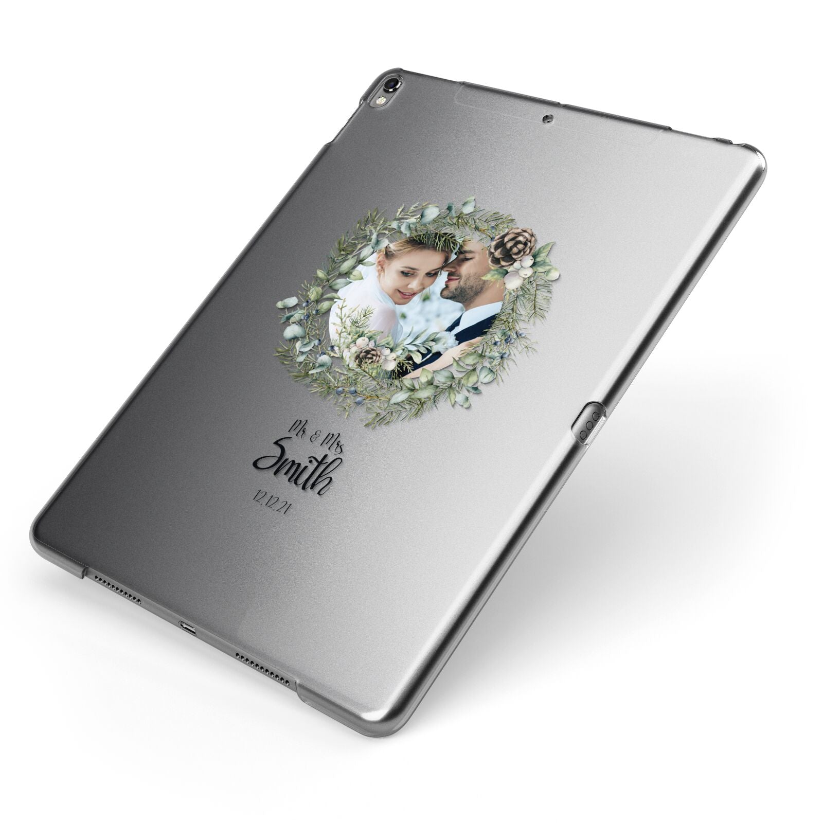 First Christmas Married Photo Apple iPad Case on Grey iPad Side View