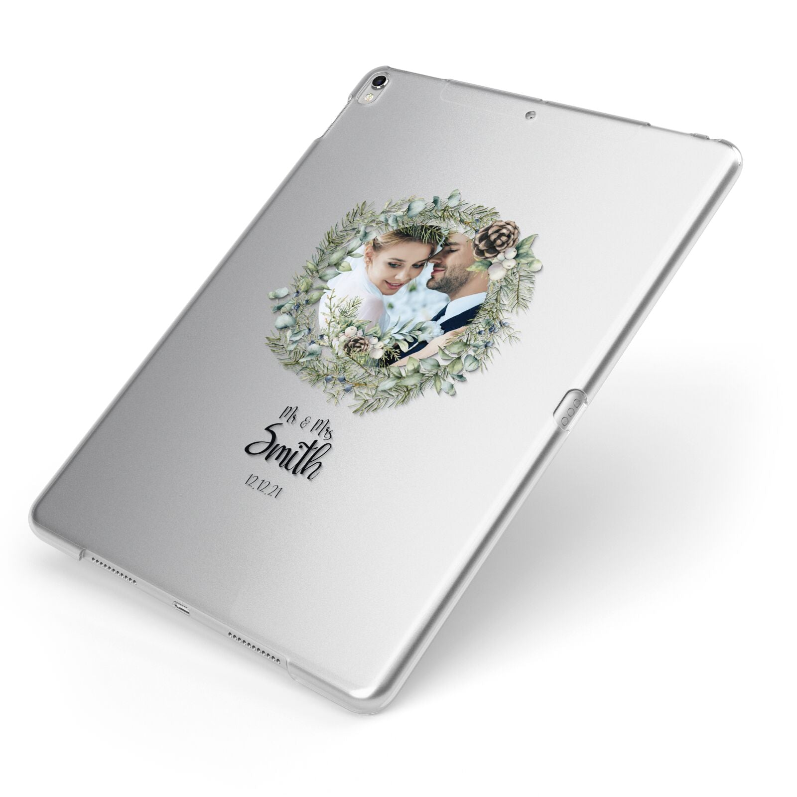 First Christmas Married Photo Apple iPad Case on Silver iPad Side View