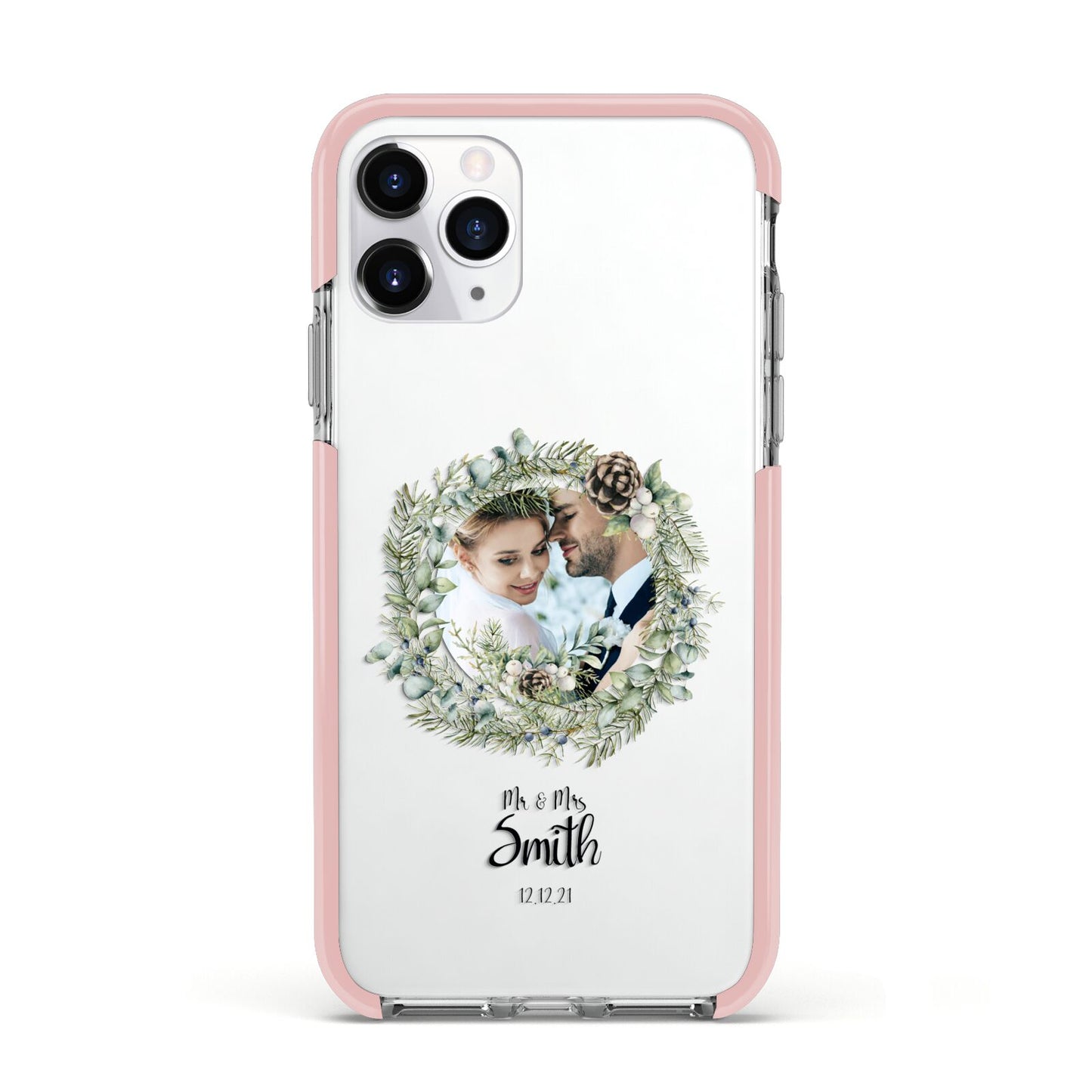 First Christmas Married Photo Apple iPhone 11 Pro in Silver with Pink Impact Case