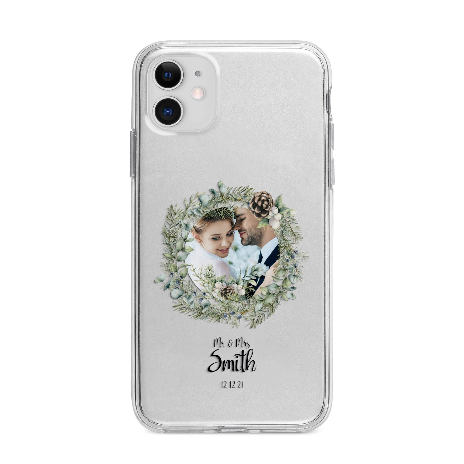 First Christmas Married Photo Apple iPhone 11 in White with Bumper Case