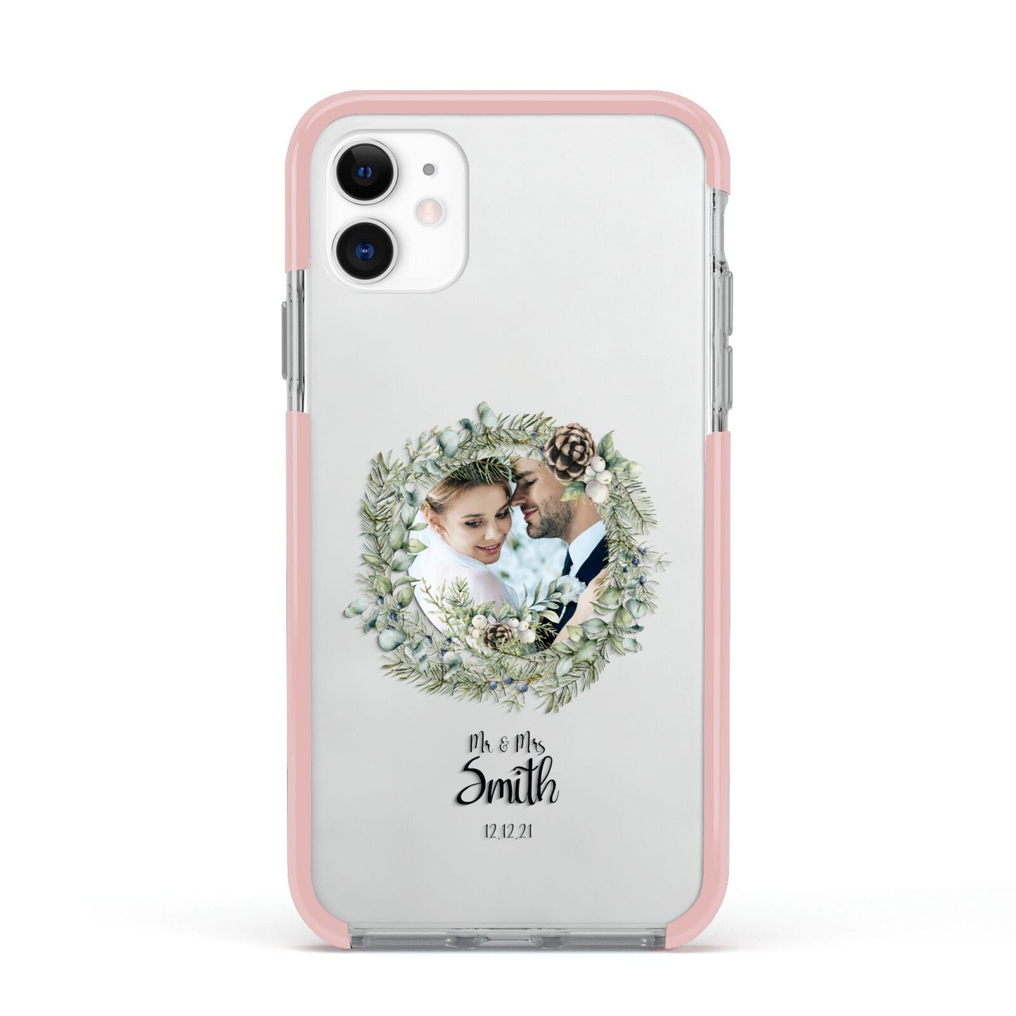 First Christmas Married Photo Apple iPhone 11 in White with Pink Impact Case