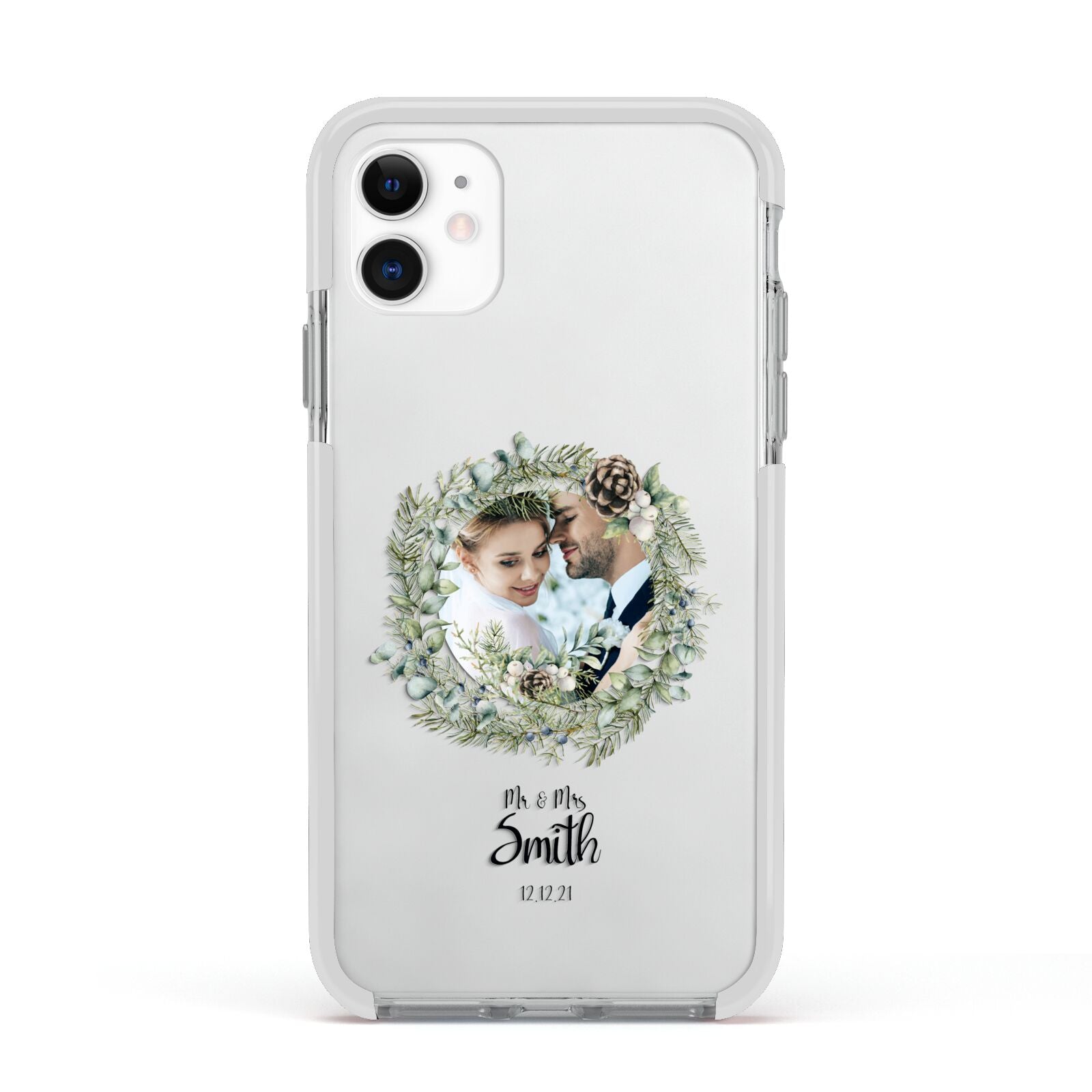 First Christmas Married Photo Apple iPhone 11 in White with White Impact Case