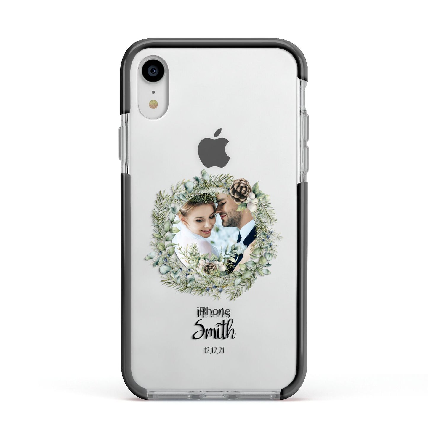 First Christmas Married Photo Apple iPhone XR Impact Case Black Edge on Silver Phone