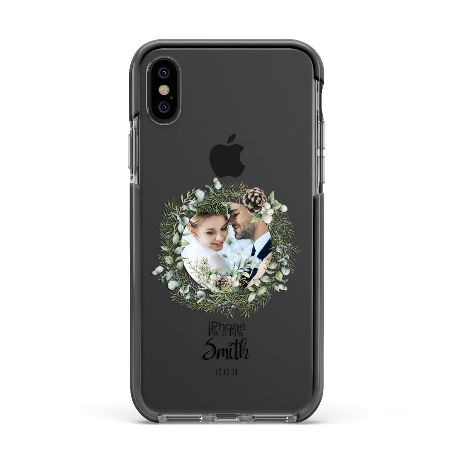 First Christmas Married Photo Apple iPhone Xs Impact Case Black Edge on Black Phone
