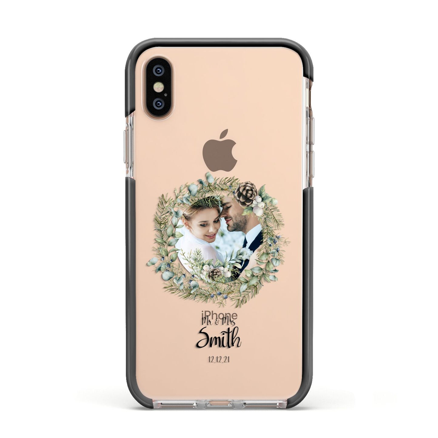 First Christmas Married Photo Apple iPhone Xs Impact Case Black Edge on Gold Phone