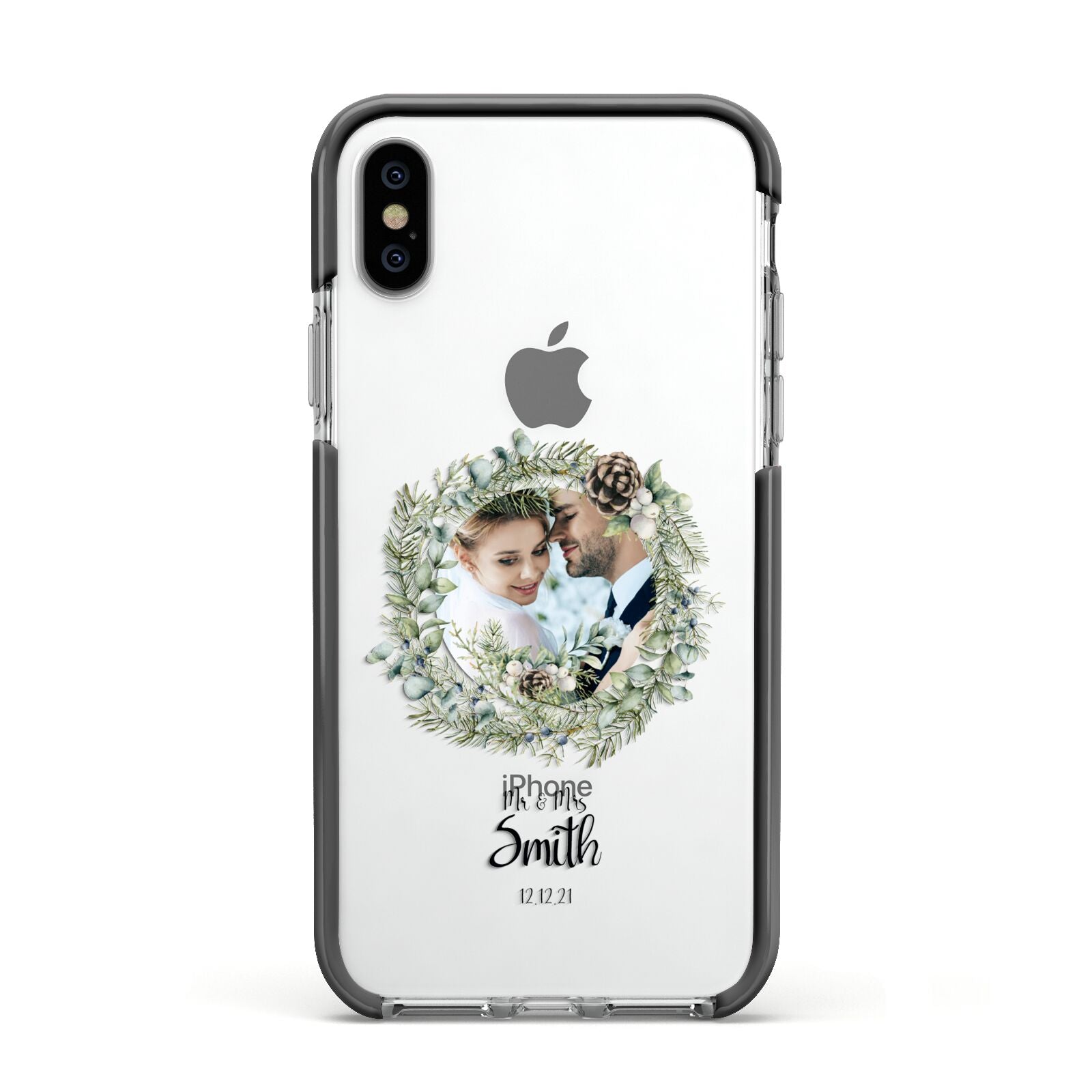 First Christmas Married Photo Apple iPhone Xs Impact Case Black Edge on Silver Phone
