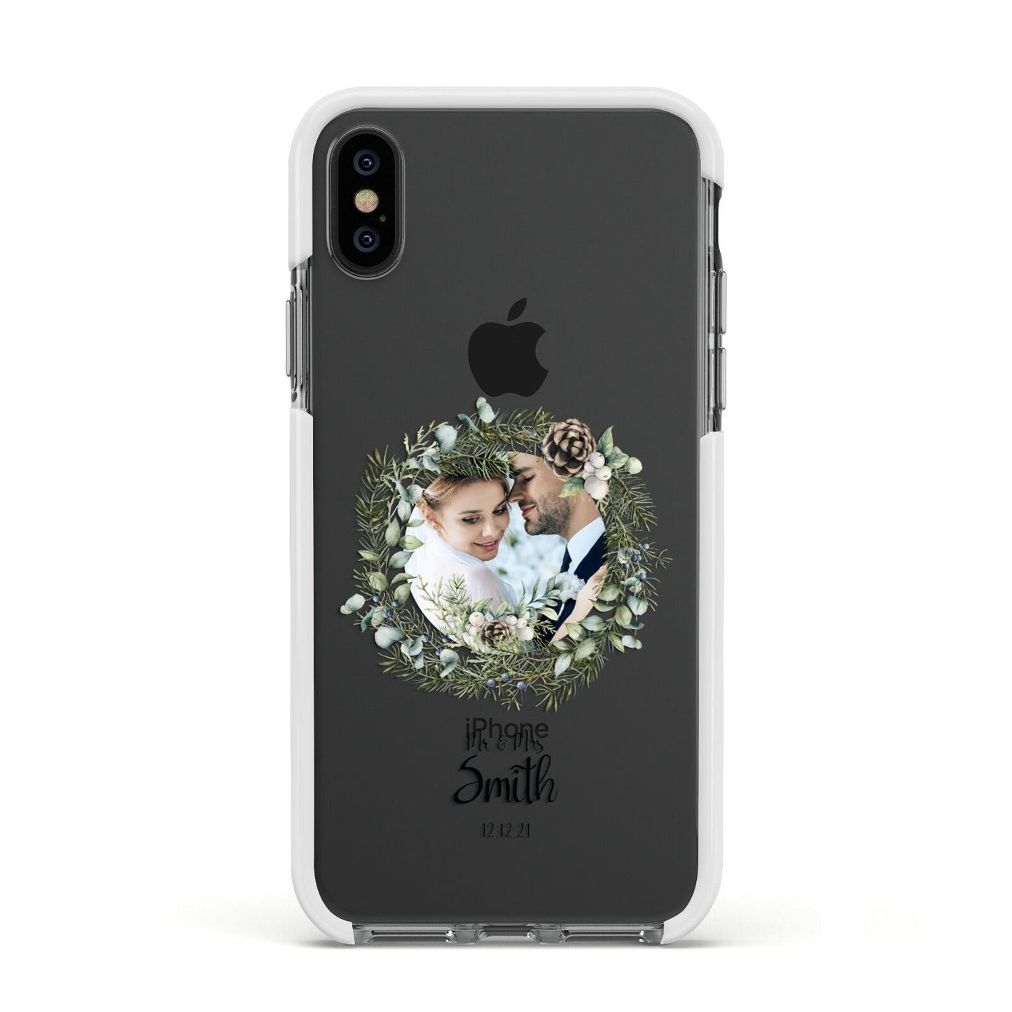First Christmas Married Photo Apple iPhone Xs Impact Case White Edge on Black Phone