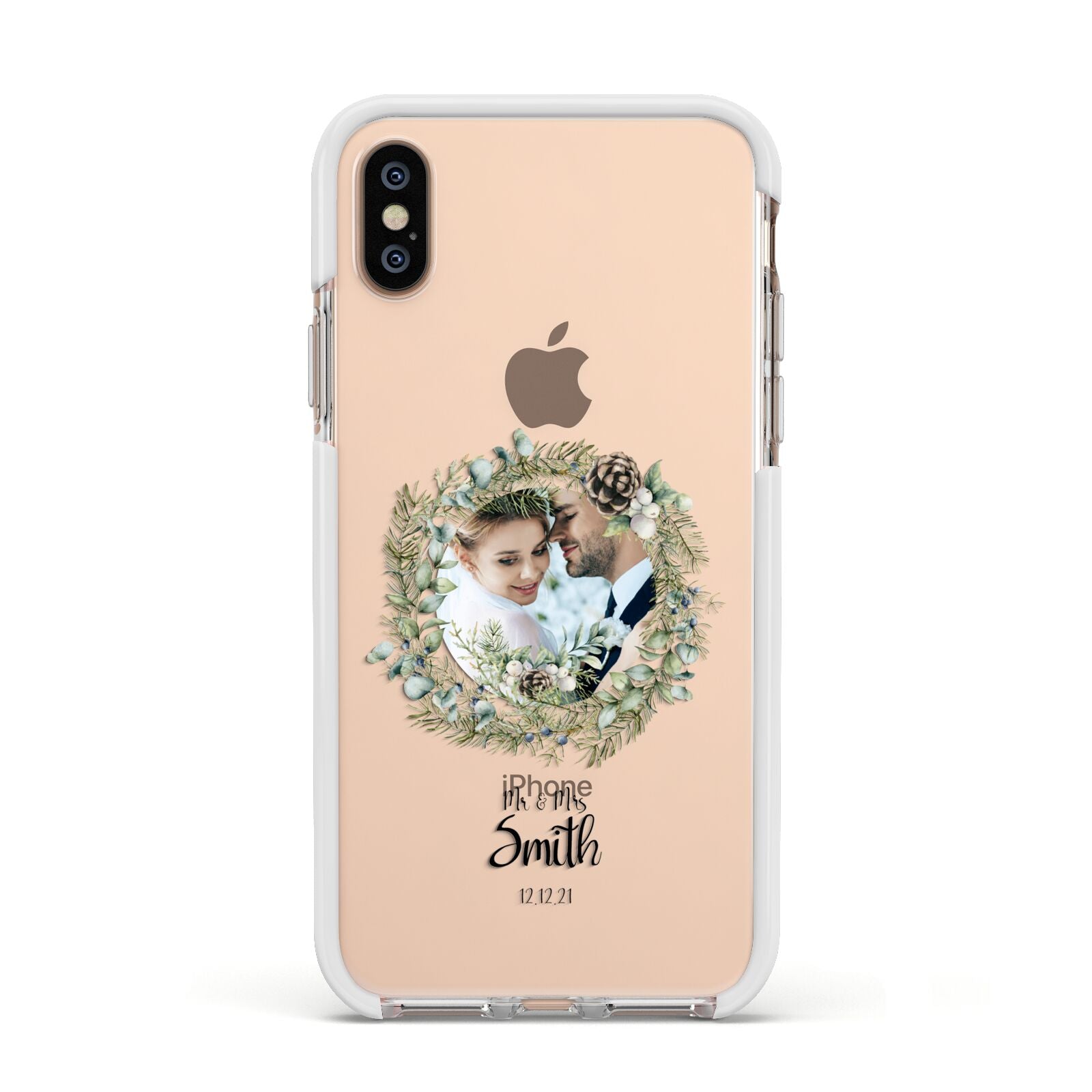 First Christmas Married Photo Apple iPhone Xs Impact Case White Edge on Gold Phone