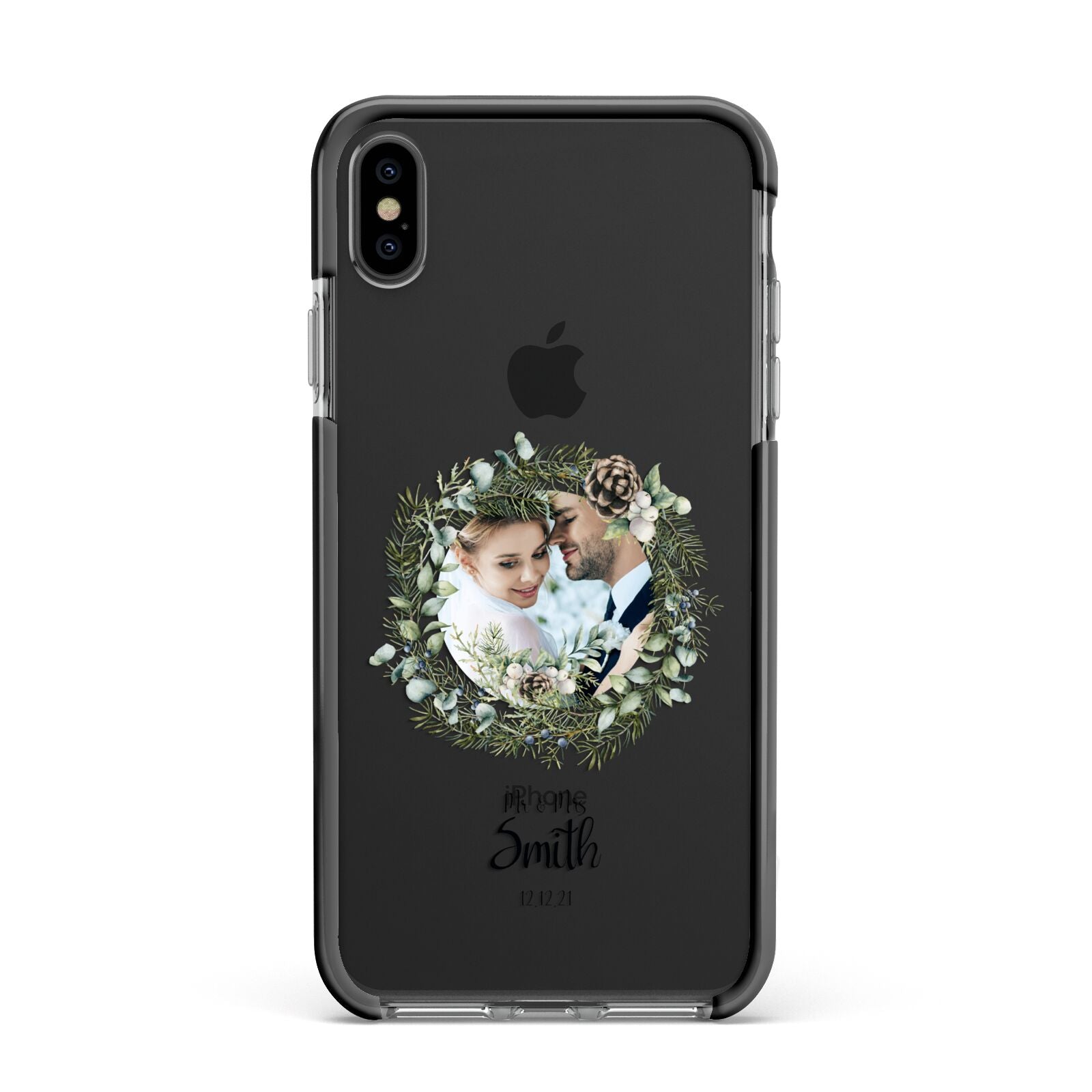 First Christmas Married Photo Apple iPhone Xs Max Impact Case Black Edge on Black Phone