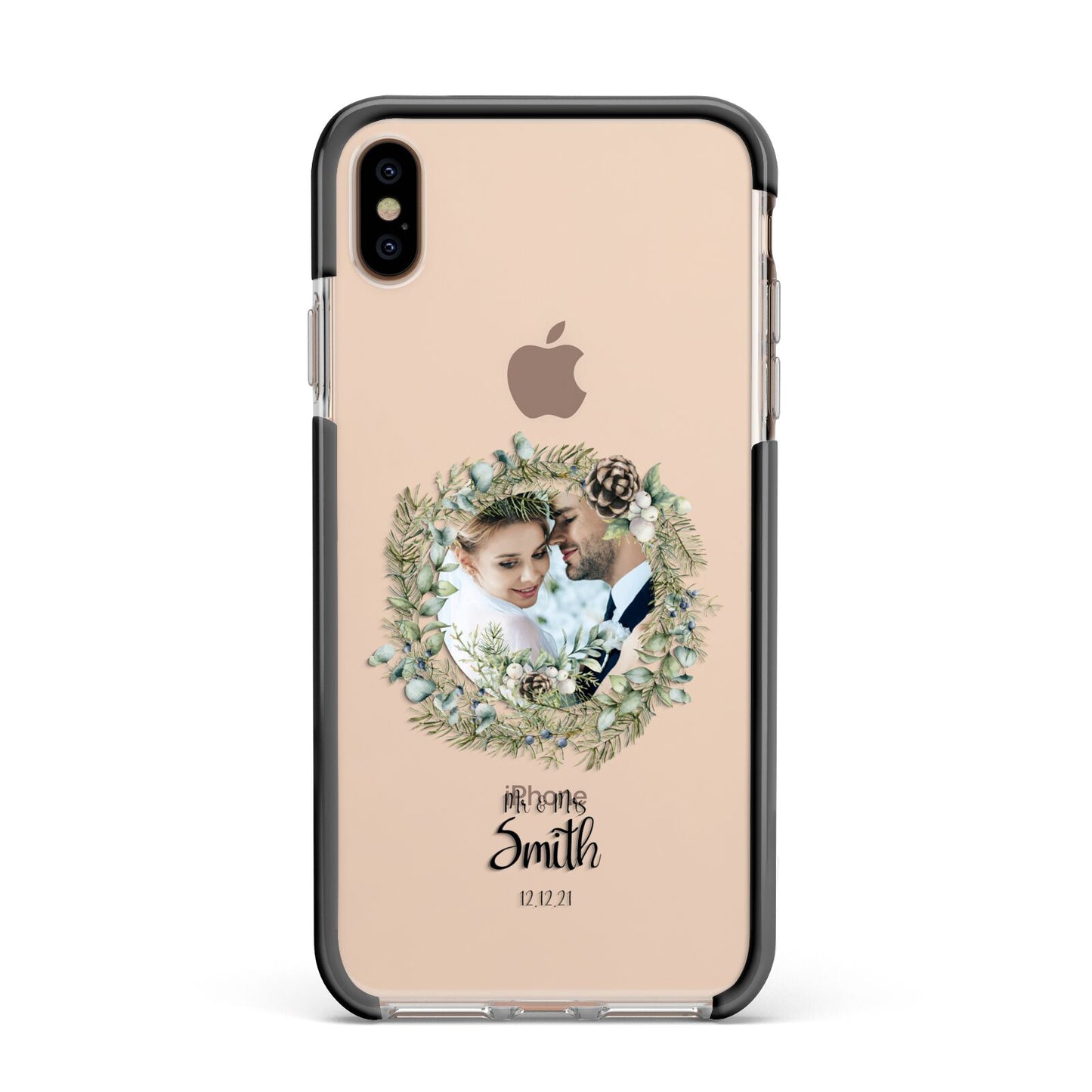 First Christmas Married Photo Apple iPhone Xs Max Impact Case Black Edge on Gold Phone