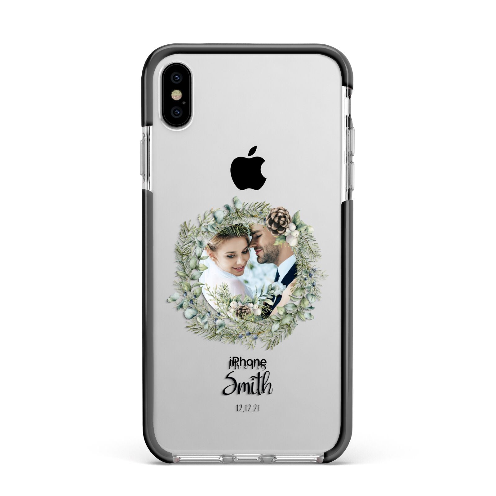 First Christmas Married Photo Apple iPhone Xs Max Impact Case Black Edge on Silver Phone