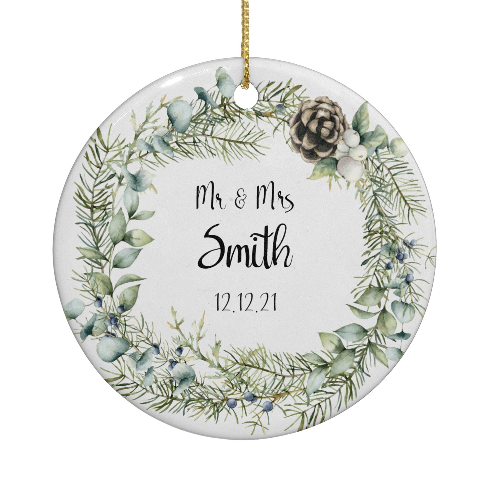 First Christmas Married Photo Circle Decoration Back Image