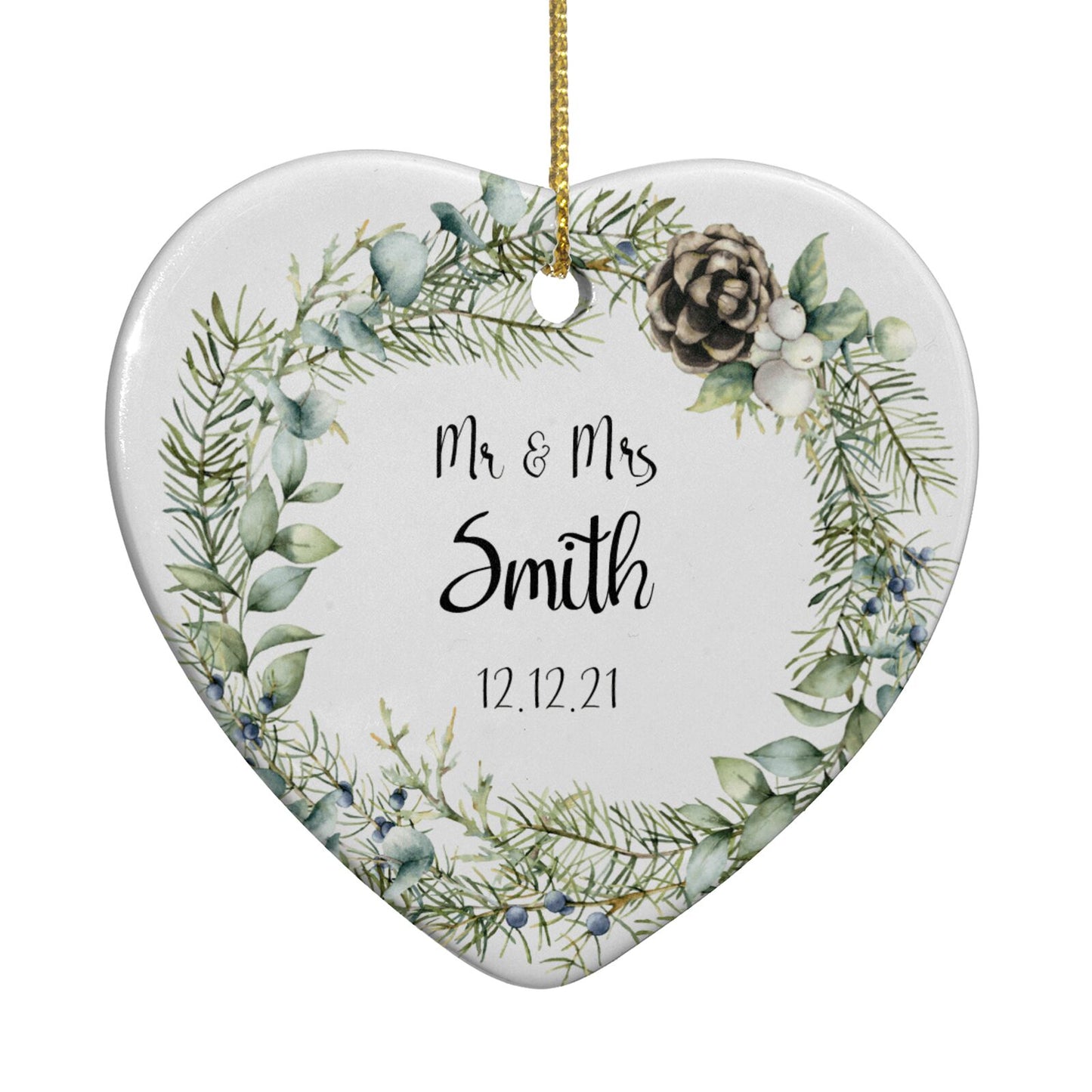 First Christmas Married Photo Heart Decoration Back Image