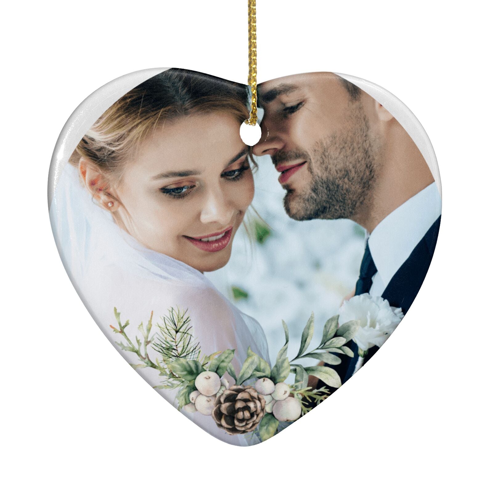 First Christmas Married Photo Heart Decoration