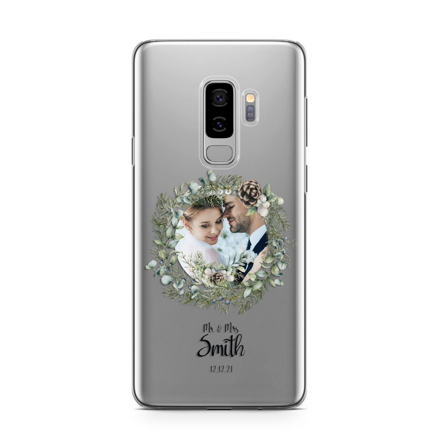 First Christmas Married Photo Samsung Galaxy S9 Plus Case on Silver phone