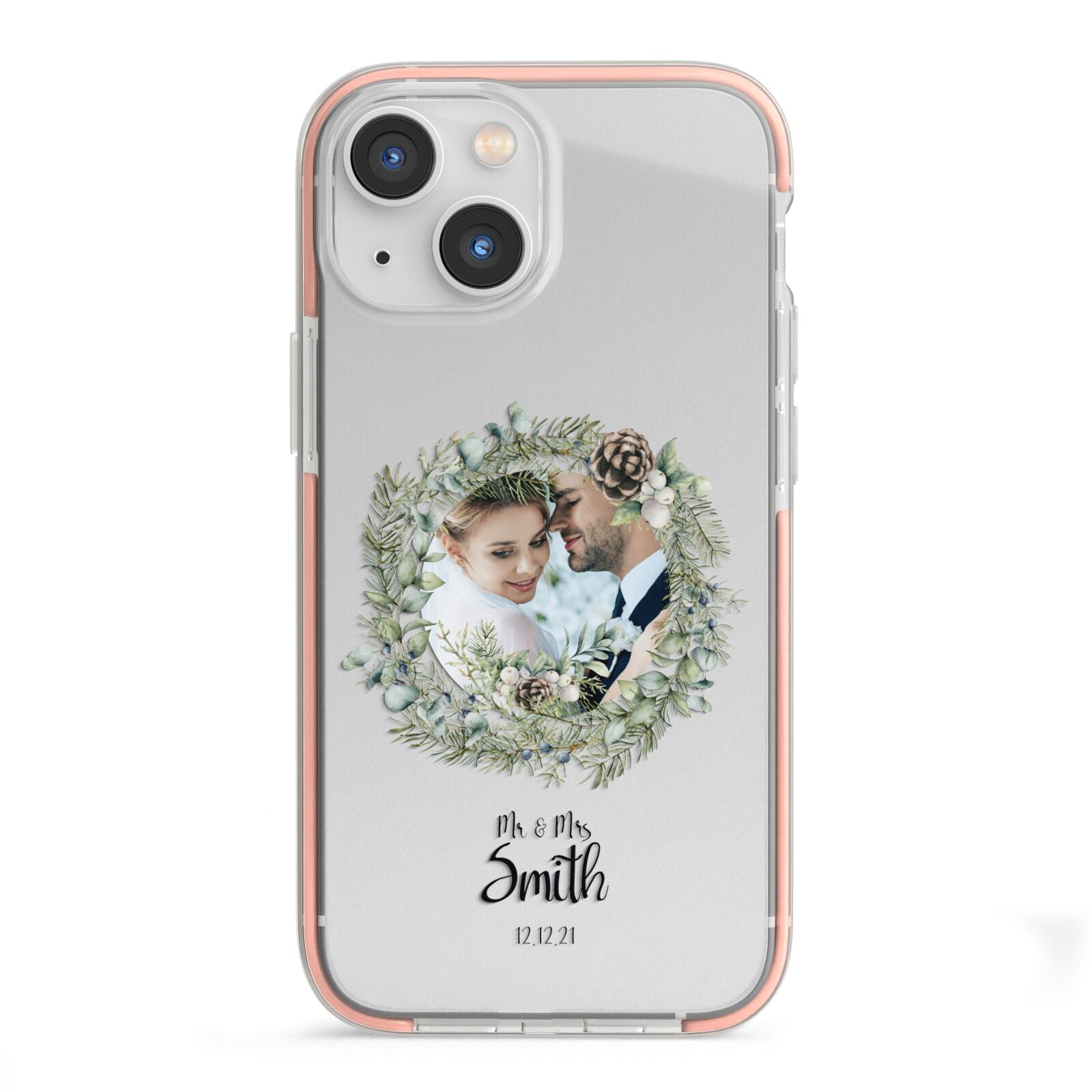 First Christmas Married Photo iPhone 13 Mini TPU Impact Case with Pink Edges