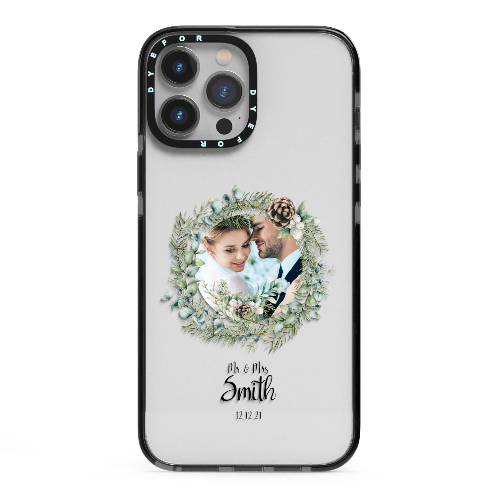 First Christmas Married Photo iPhone 13 Pro Max Black Impact Case on Silver phone