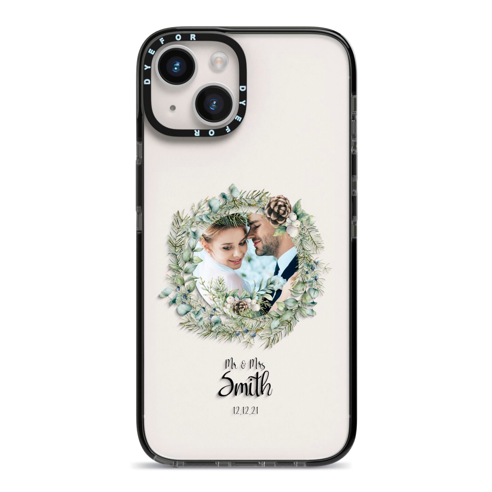 First Christmas Married Photo iPhone 14 Black Impact Case on Silver phone