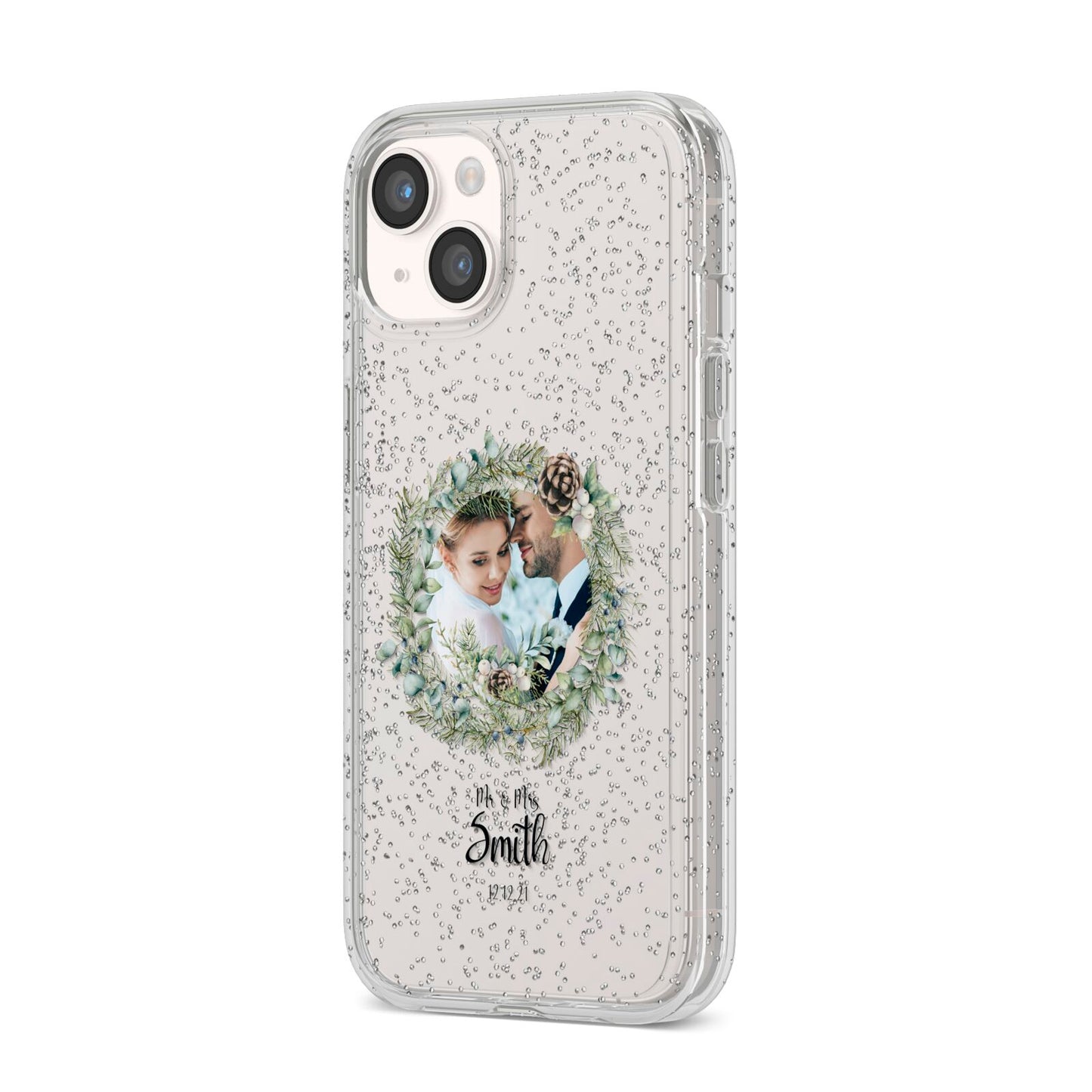 First Christmas Married Photo iPhone 14 Glitter Tough Case Starlight Angled Image
