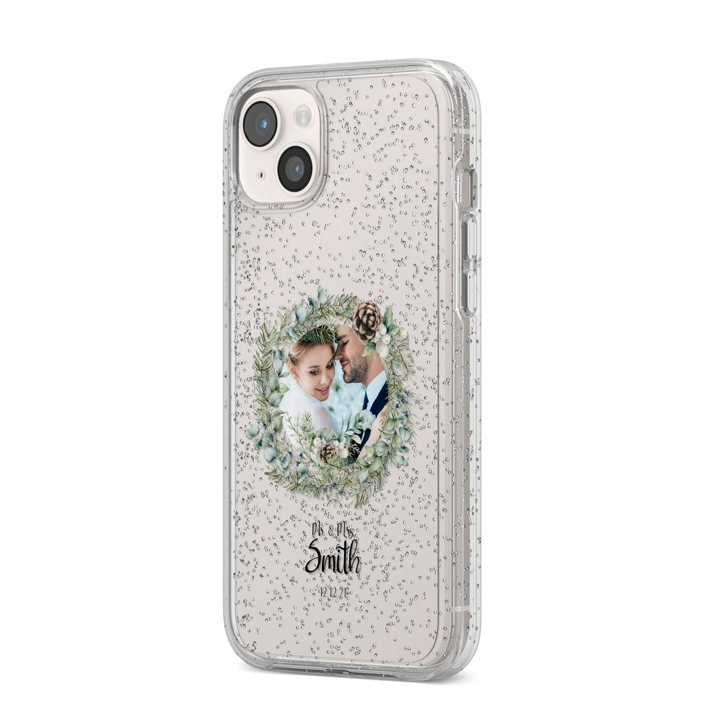 First Christmas Married Photo iPhone 14 Plus Glitter Tough Case Starlight Angled Image