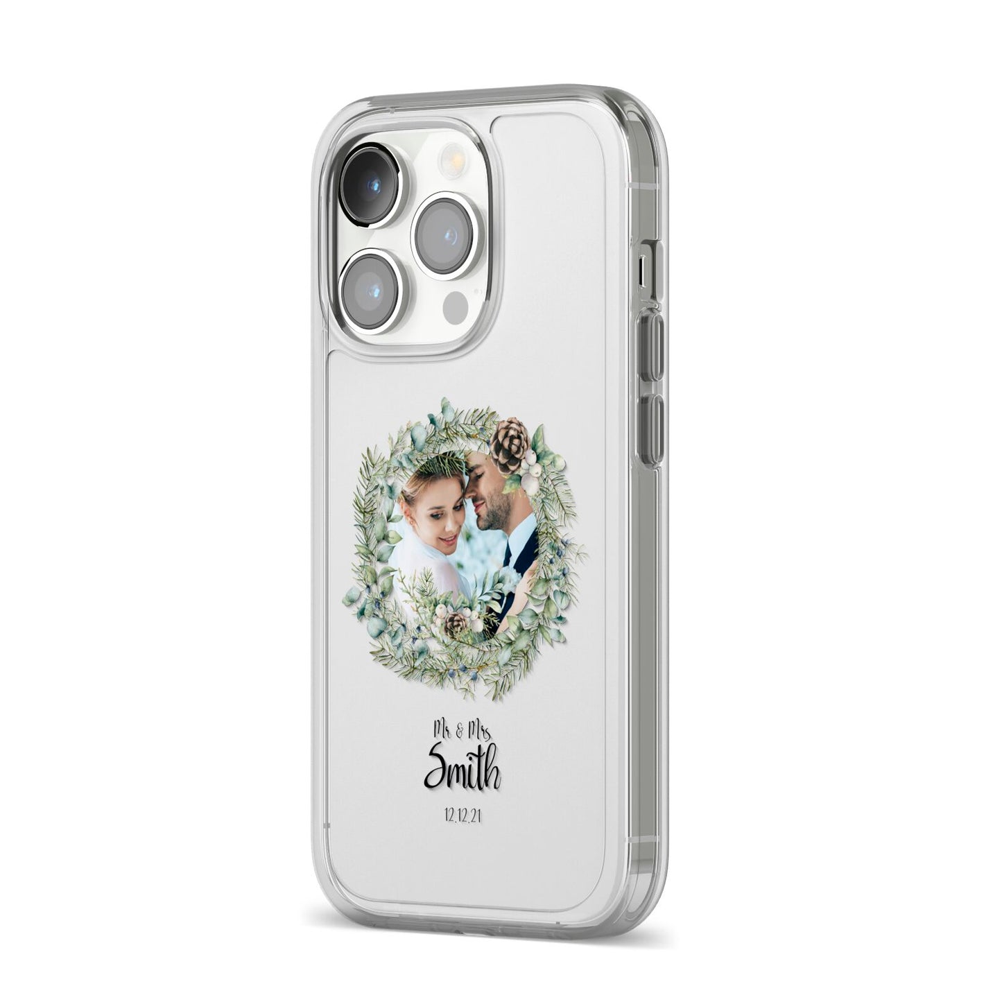 First Christmas Married Photo iPhone 14 Pro Clear Tough Case Silver Angled Image