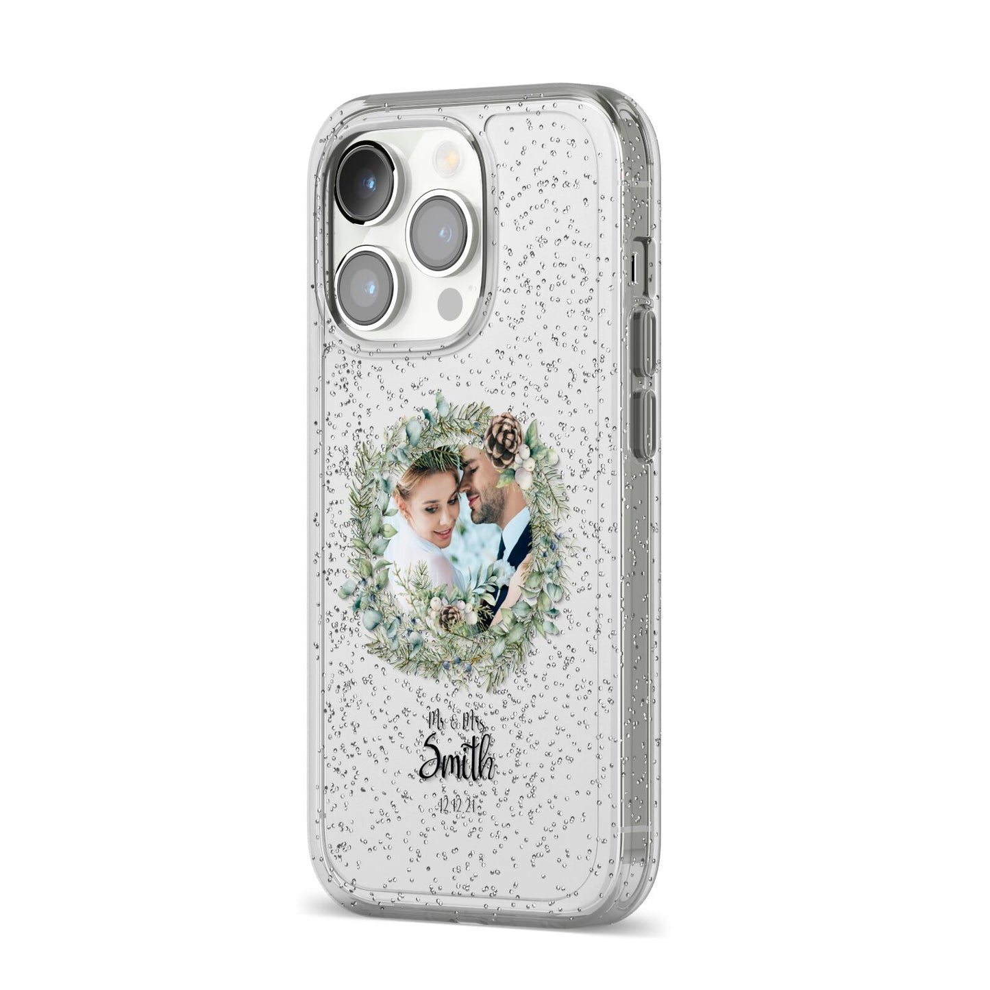 First Christmas Married Photo iPhone 14 Pro Glitter Tough Case Silver Angled Image