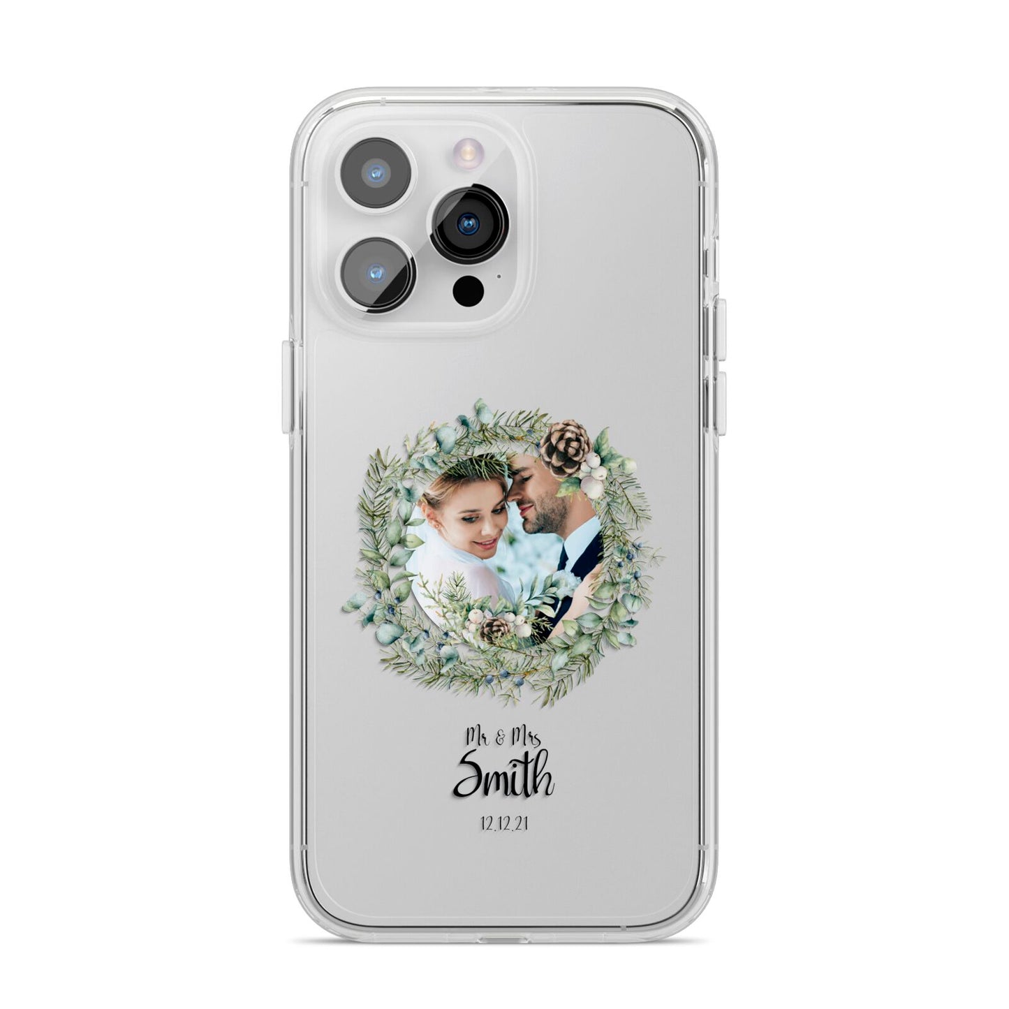 First Christmas Married Photo iPhone 14 Pro Max Clear Tough Case Silver