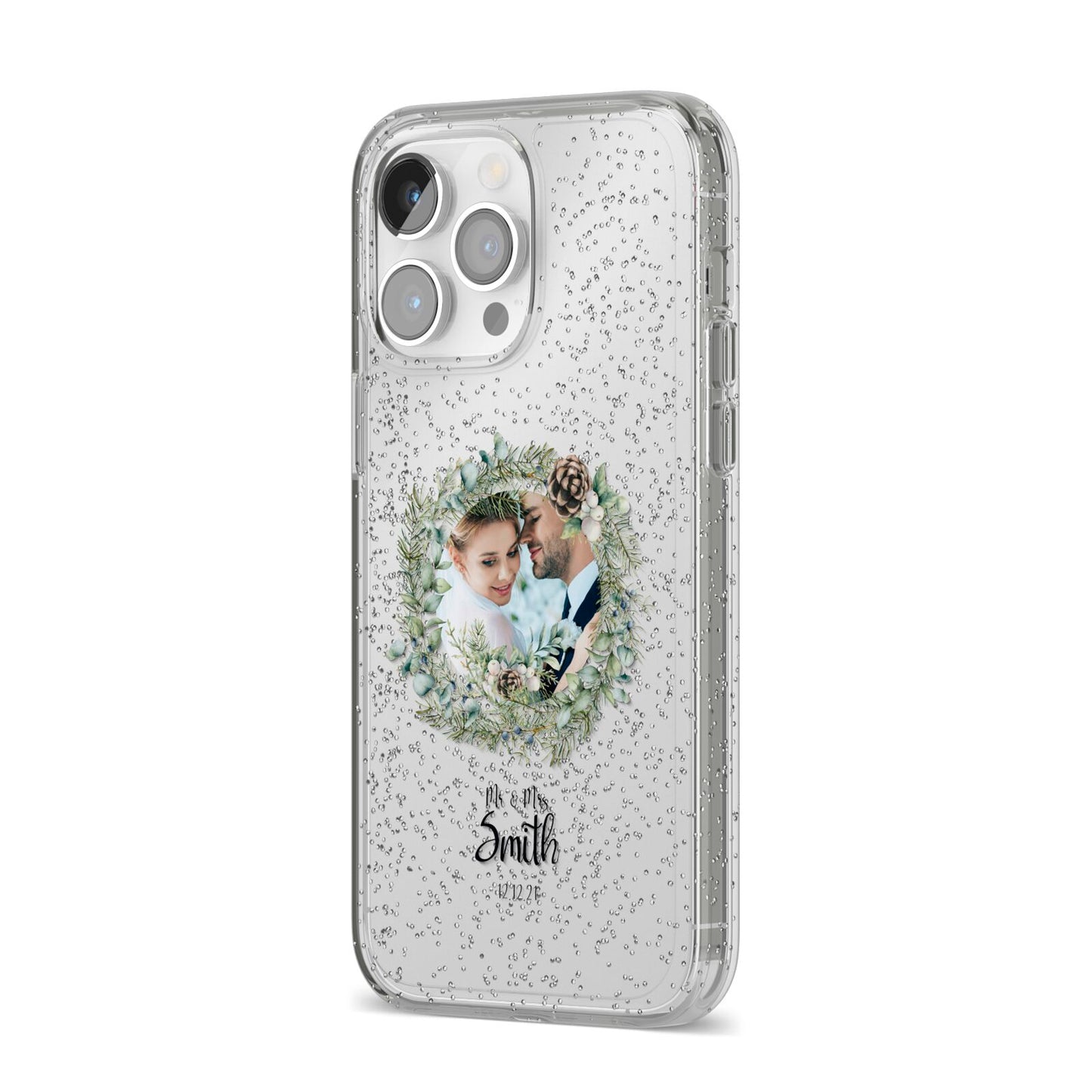 First Christmas Married Photo iPhone 14 Pro Max Glitter Tough Case Silver Angled Image