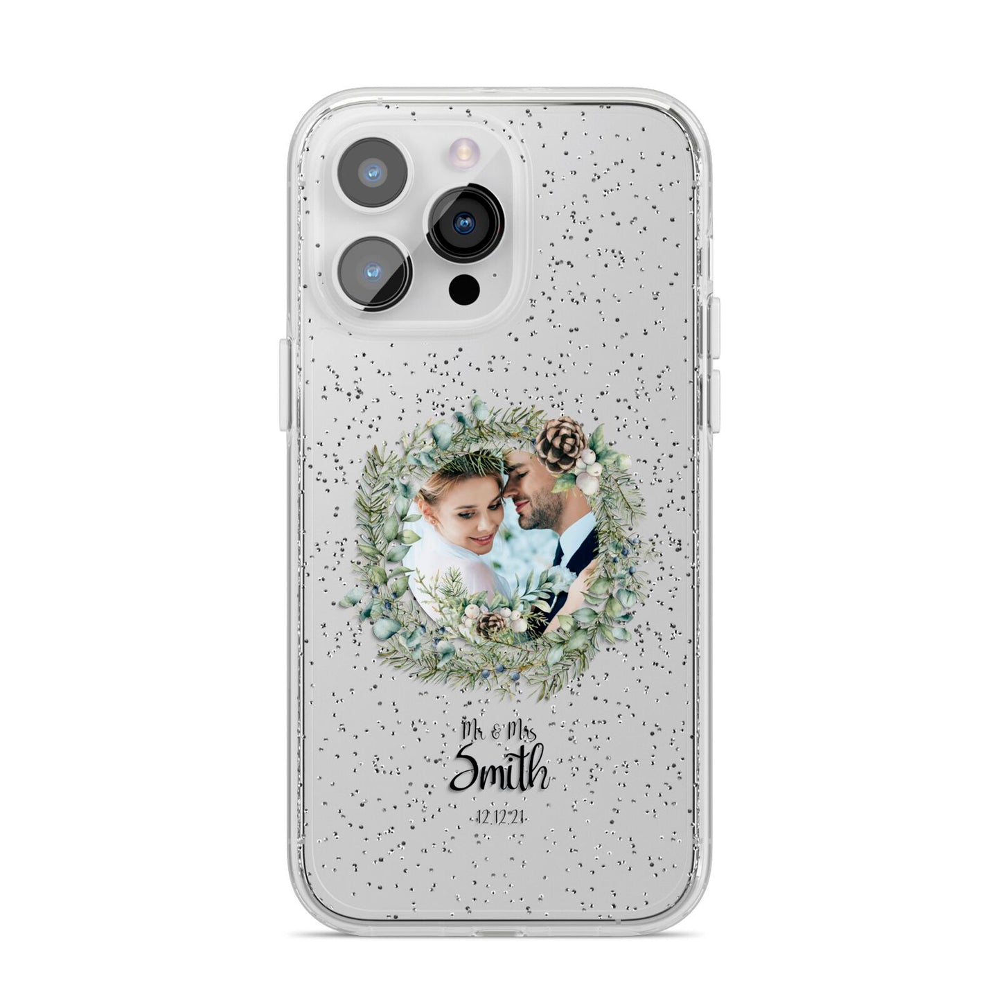 First Christmas Married Photo iPhone 14 Pro Max Glitter Tough Case Silver