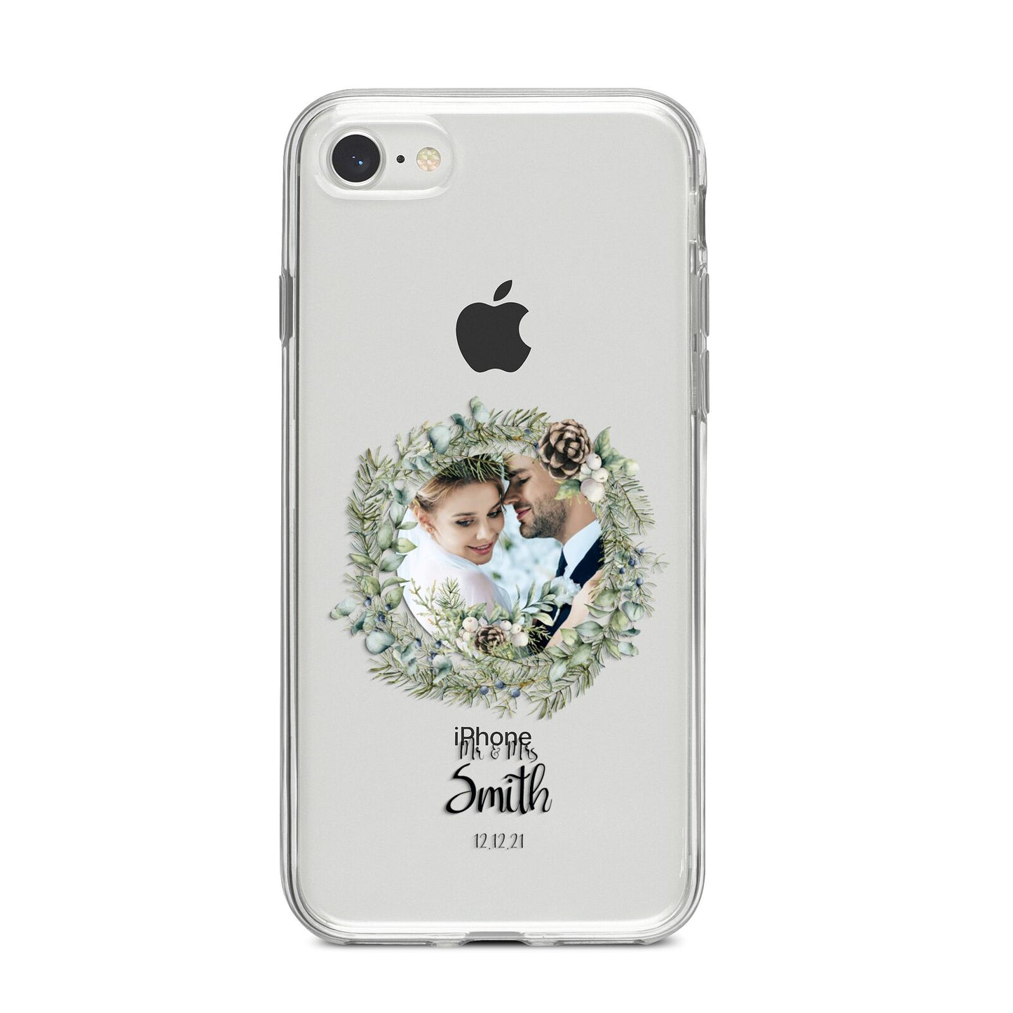 First Christmas Married Photo iPhone 8 Bumper Case on Silver iPhone