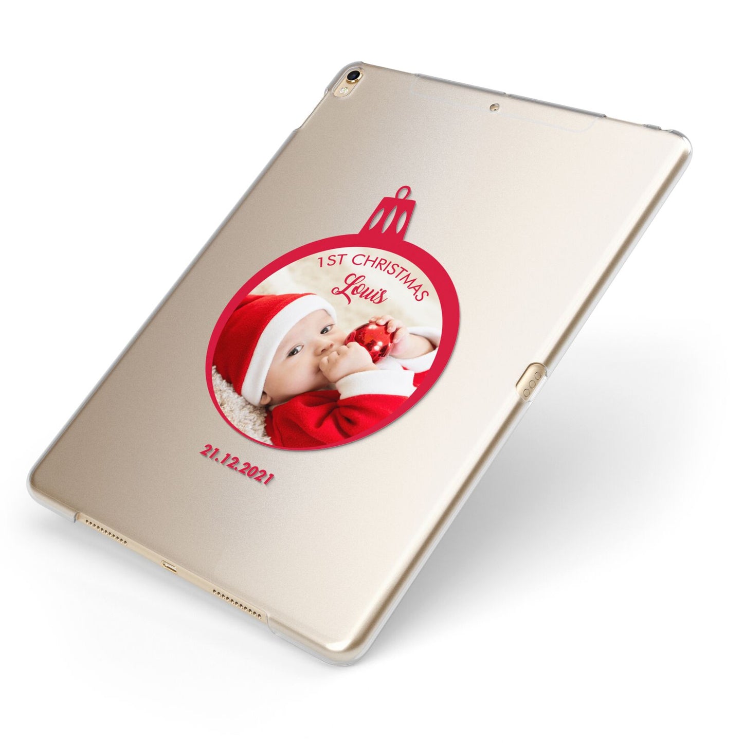First Christmas Personalised Photo Apple iPad Case on Gold iPad Side View