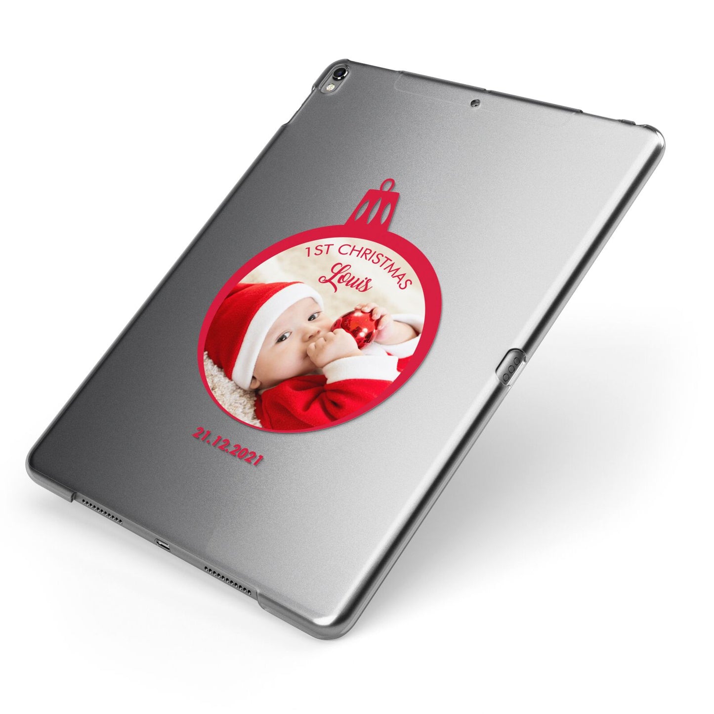First Christmas Personalised Photo Apple iPad Case on Grey iPad Side View