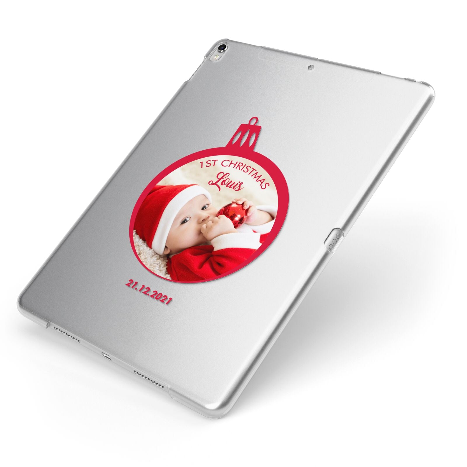 First Christmas Personalised Photo Apple iPad Case on Silver iPad Side View