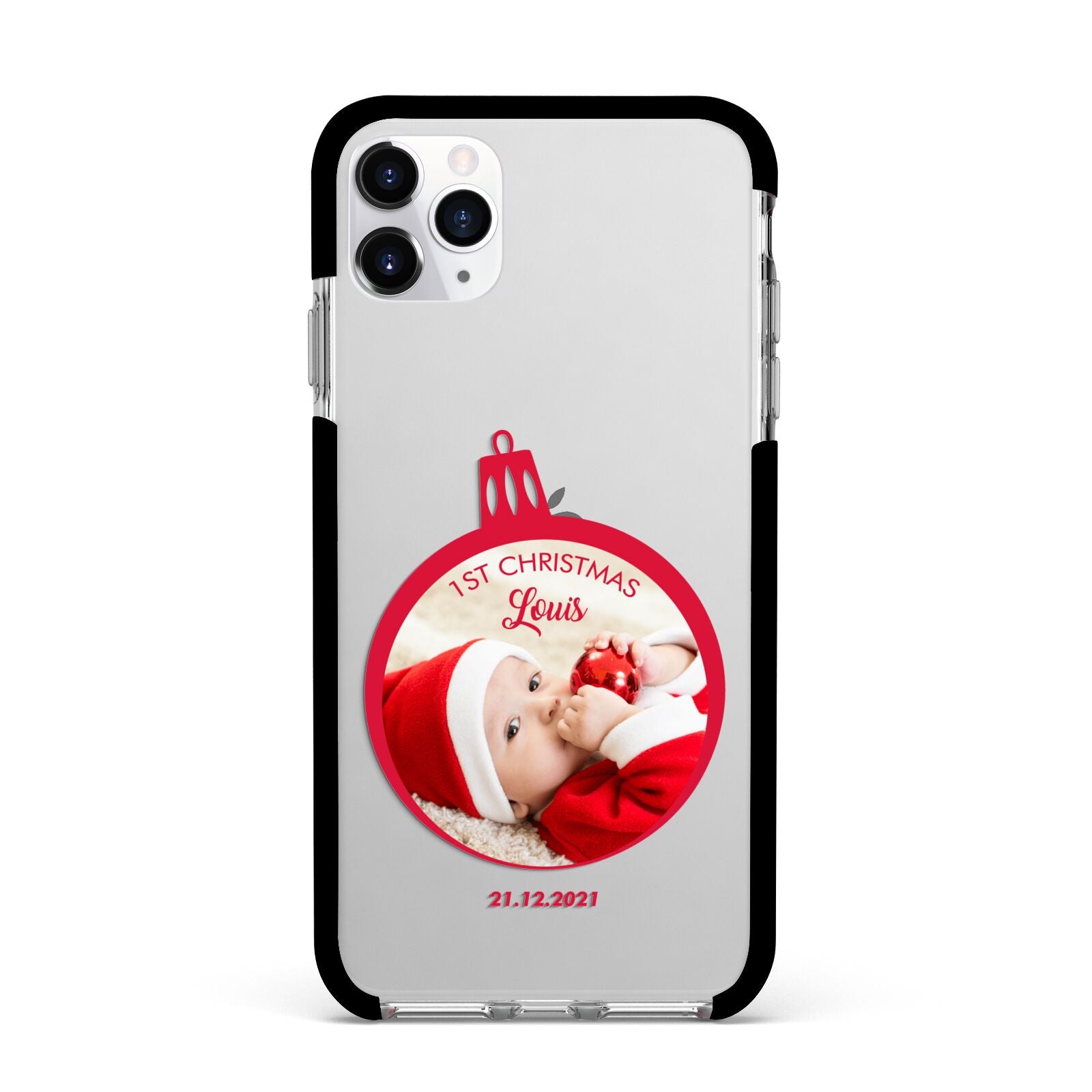 First Christmas Personalised Photo Apple iPhone 11 Pro Max in Silver with Black Impact Case