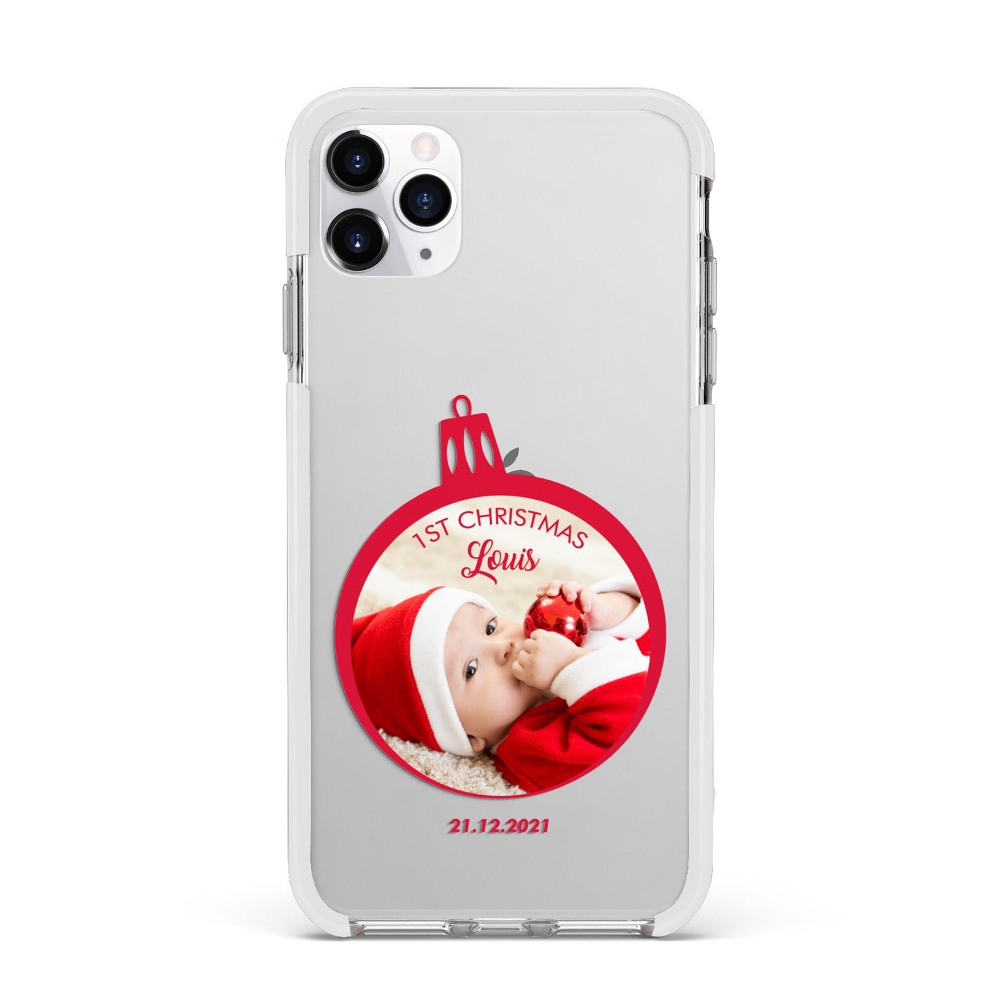 First Christmas Personalised Photo Apple iPhone 11 Pro Max in Silver with White Impact Case