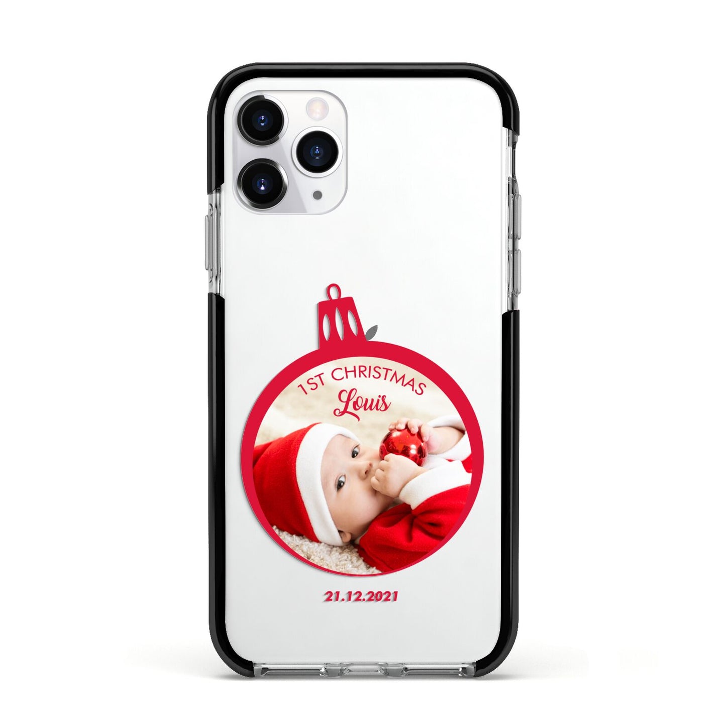First Christmas Personalised Photo Apple iPhone 11 Pro in Silver with Black Impact Case