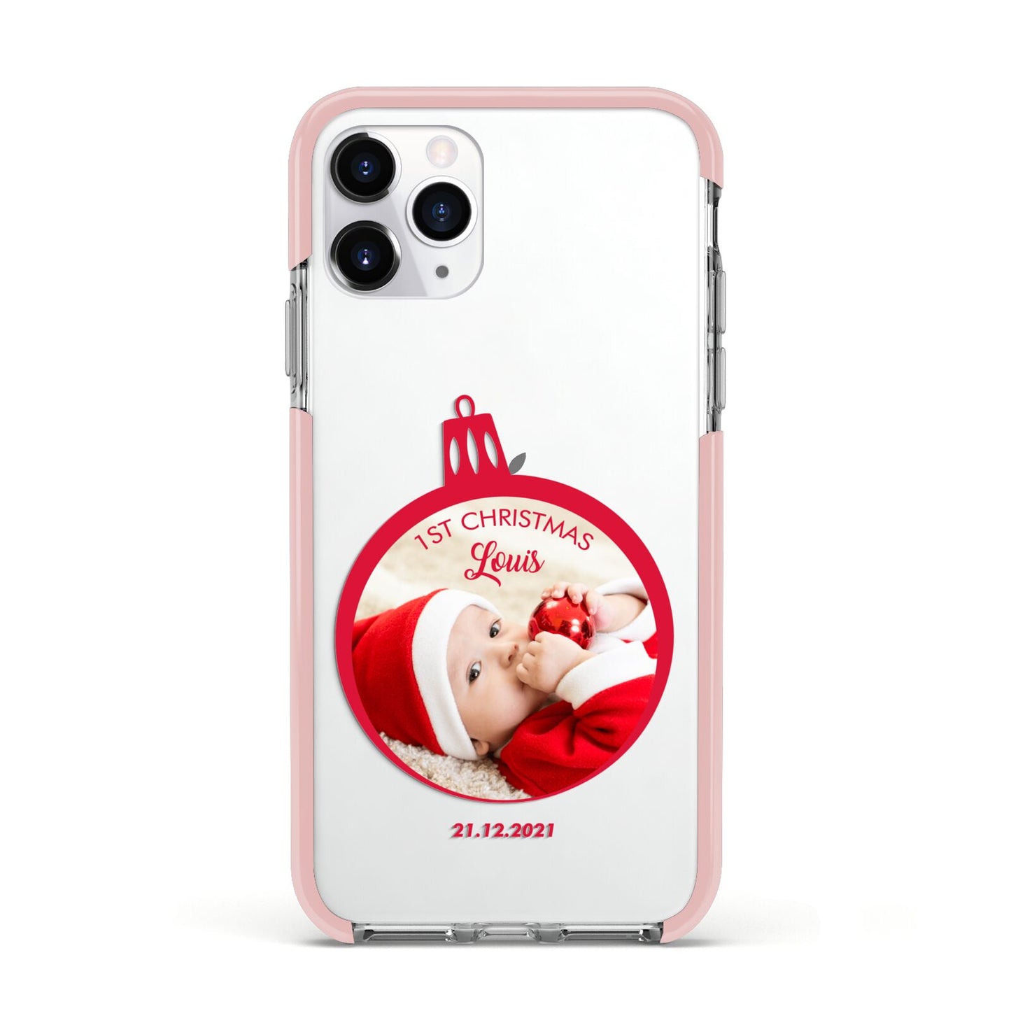 First Christmas Personalised Photo Apple iPhone 11 Pro in Silver with Pink Impact Case